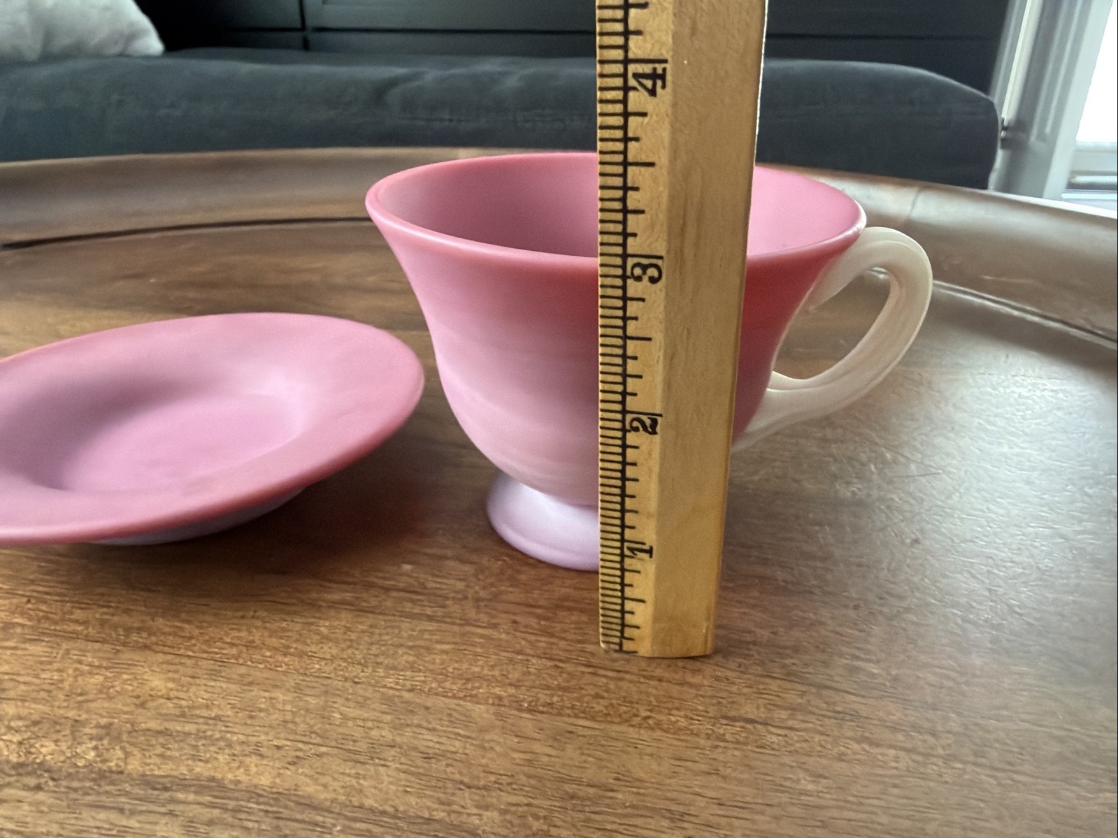 Vintage PINK PAIRPOINT Peach Blow Glass Cup & Saucer Matte Satin Made USA READ