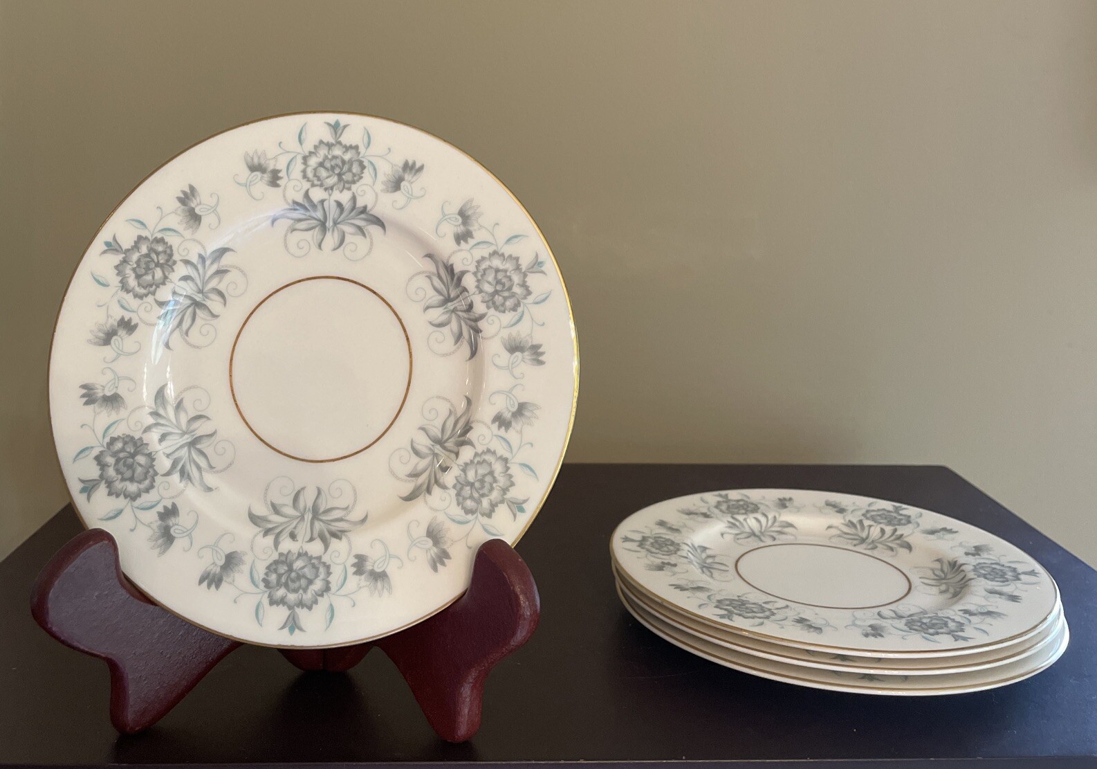 Castleton China Caprice 6.25” Bread Plates Blue Florals Gold Trim Set Of 4 USA