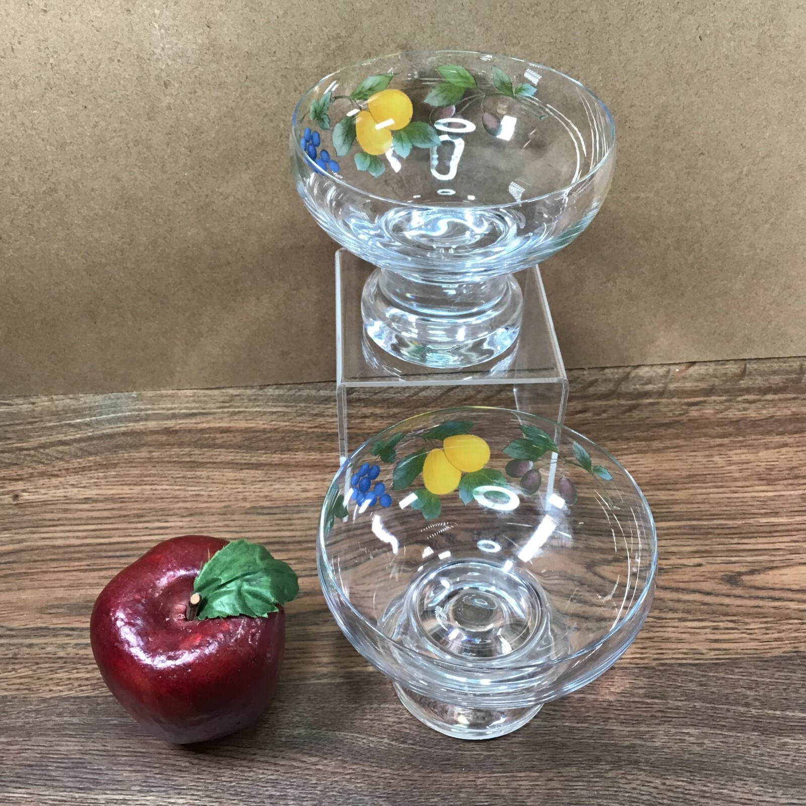 Mikasa 4″ Glass Footed GARDEN HARVEST 2 Compote Dessert Bowls CAC29 EUC!