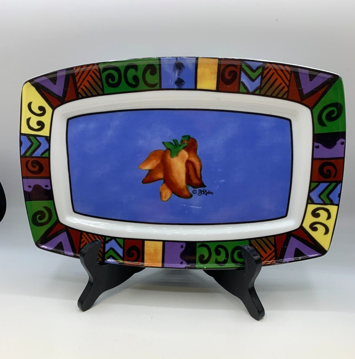 Sue Zipkin Hand Painted Serving Platter of original art work of Chili Peppers.