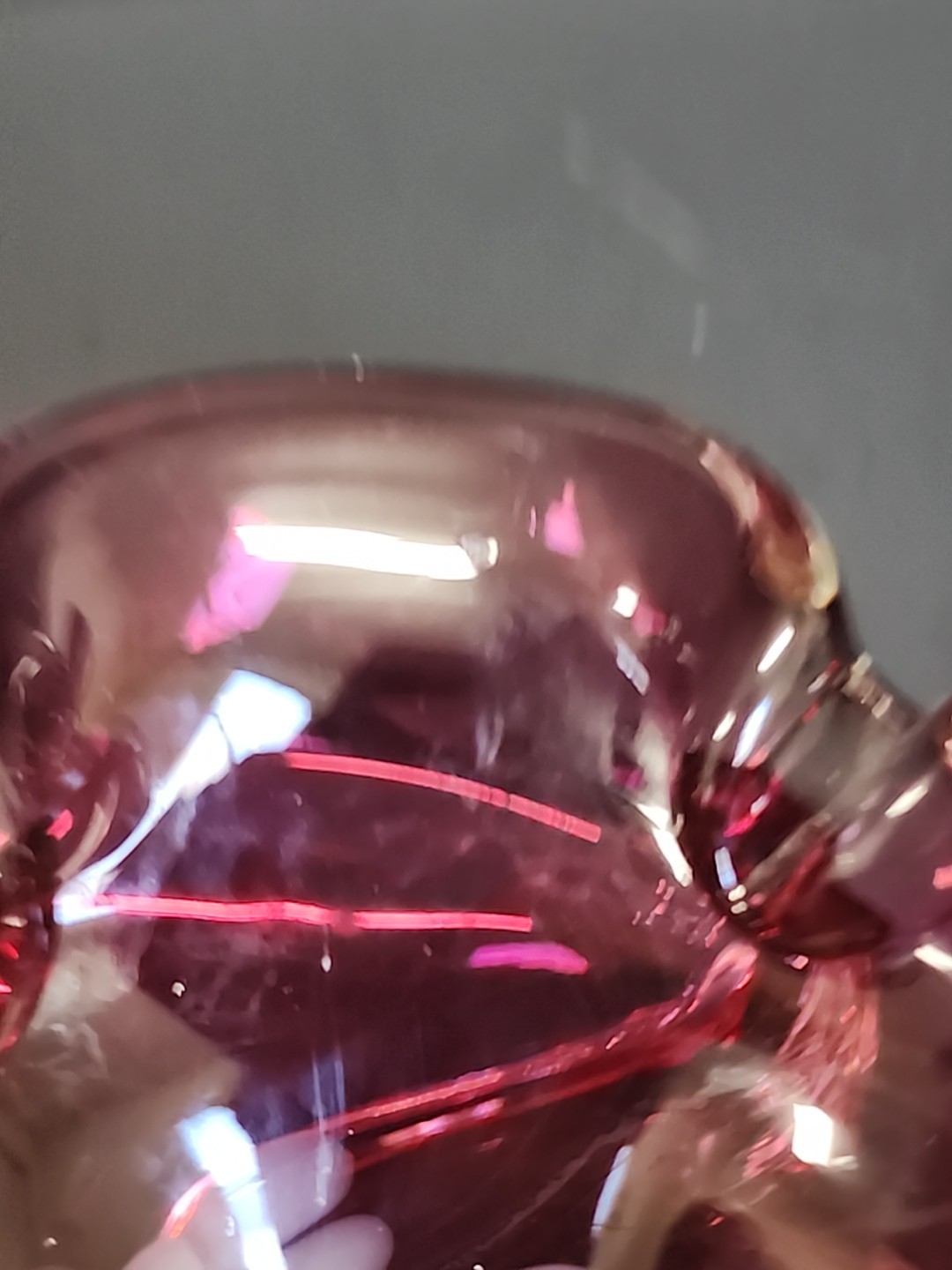 Bohemian Glass Bowl Pinched Side Purple Orange Swirled Bottom