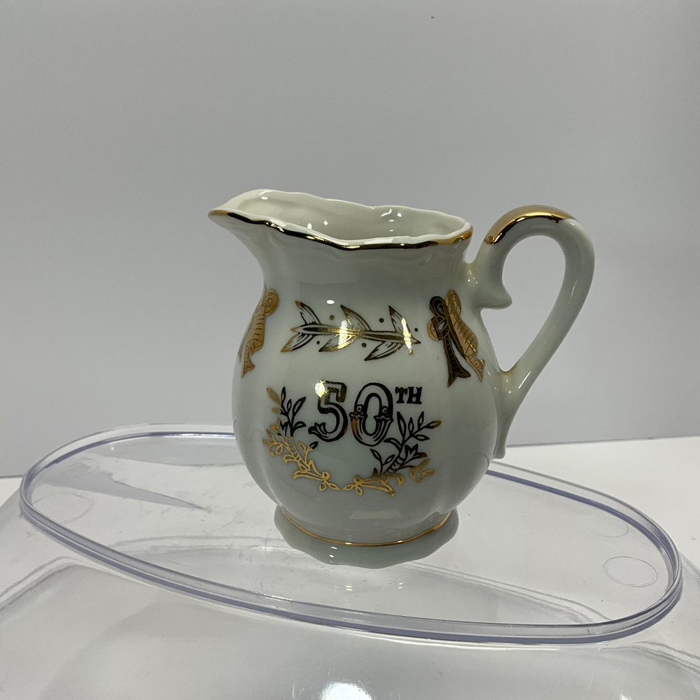 Lefton 4934 China 50th Anniversary Gold Trim Ceramic Creamer Pitcher Vintage