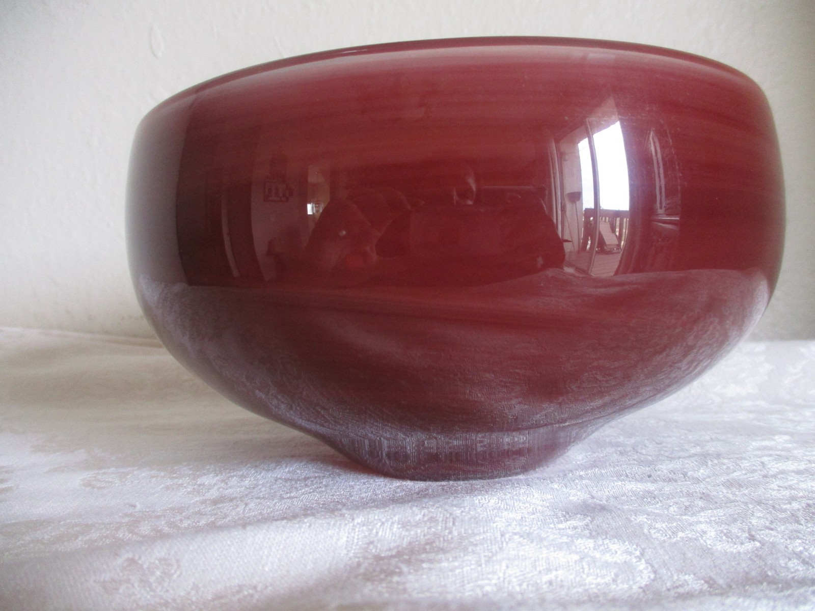 Baker O’Brien Studio 1997 Studio Art Hand Blown Red Swirl Glass Bowl