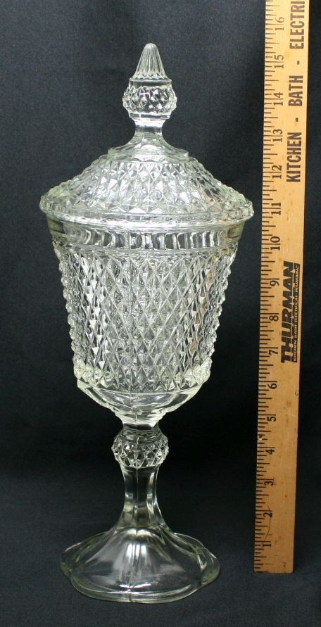Vintage Indiana Glass Diamond Point Clear Apothecary Jar In Superb Condition