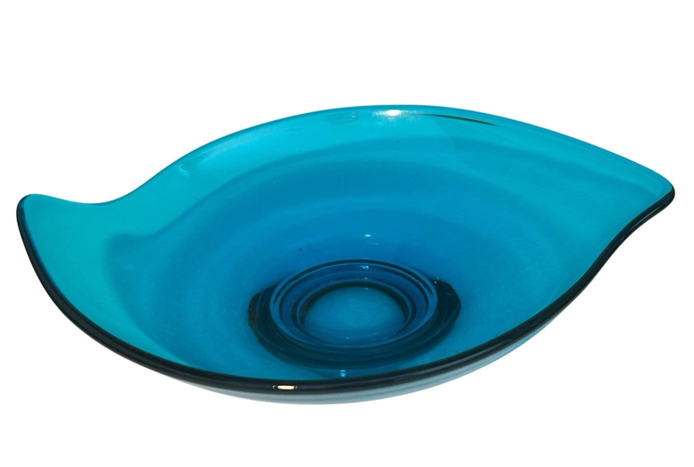 Viking Mid Century Modern Blue Blunique Epic Asymmetrical Glass Pedestal Bowl 8″
