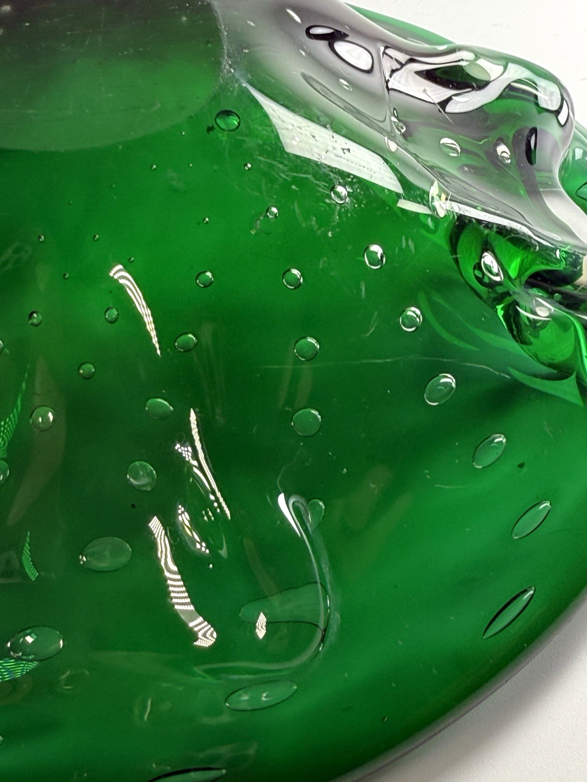 Hand Blown Controlled Bubble Dark Green Thick Glass Decor Bowl