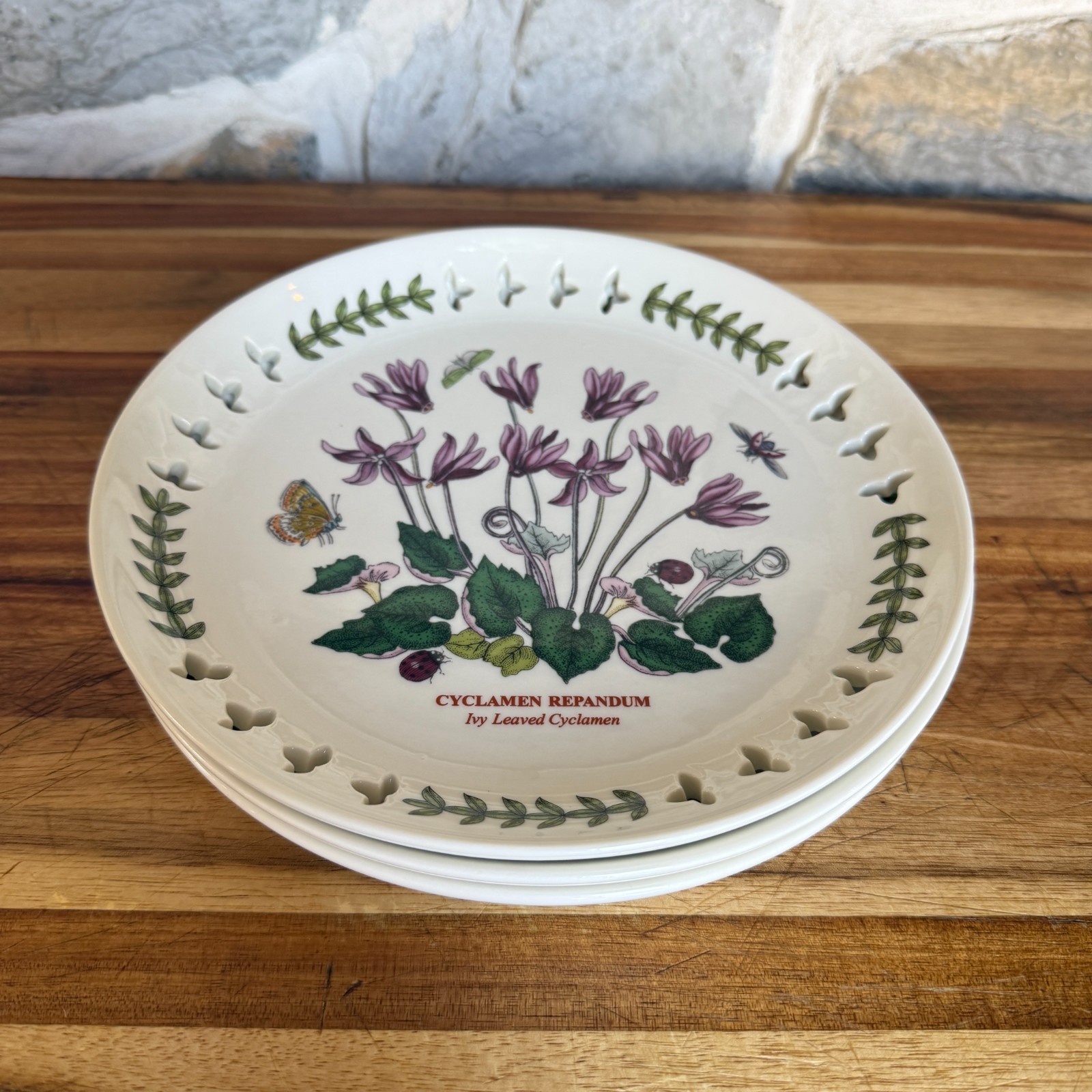 Botanic Garden by Portmeirion Rare Pierced Edge 8.5″ plate-Ivy Leaved Cyclamen