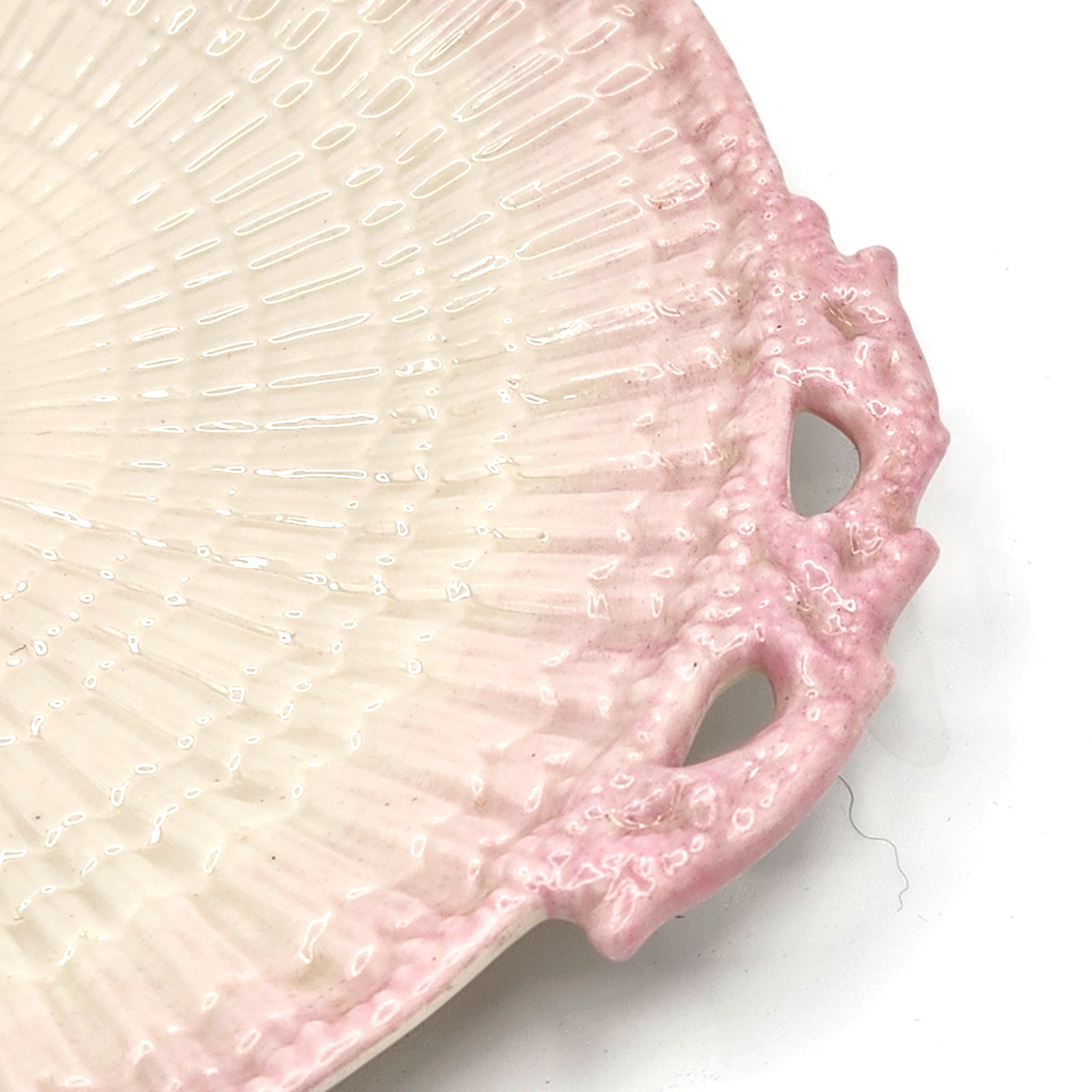 Rare Belleek Pink Limpet 10.75″ Handled Cake Platter Serving Plate3rd Black Mark