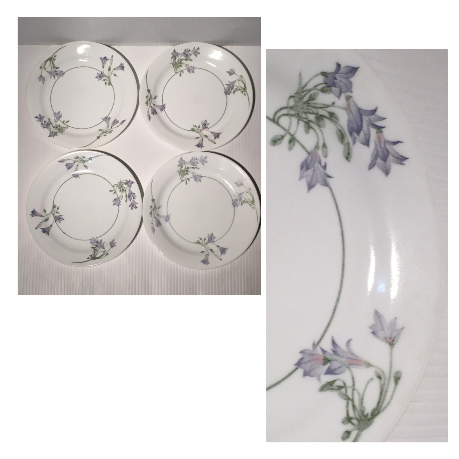 Corelle BLUE DUSK Salad Dessert Bread Plate Flowers Green Ring 7.125″ SET OF 4