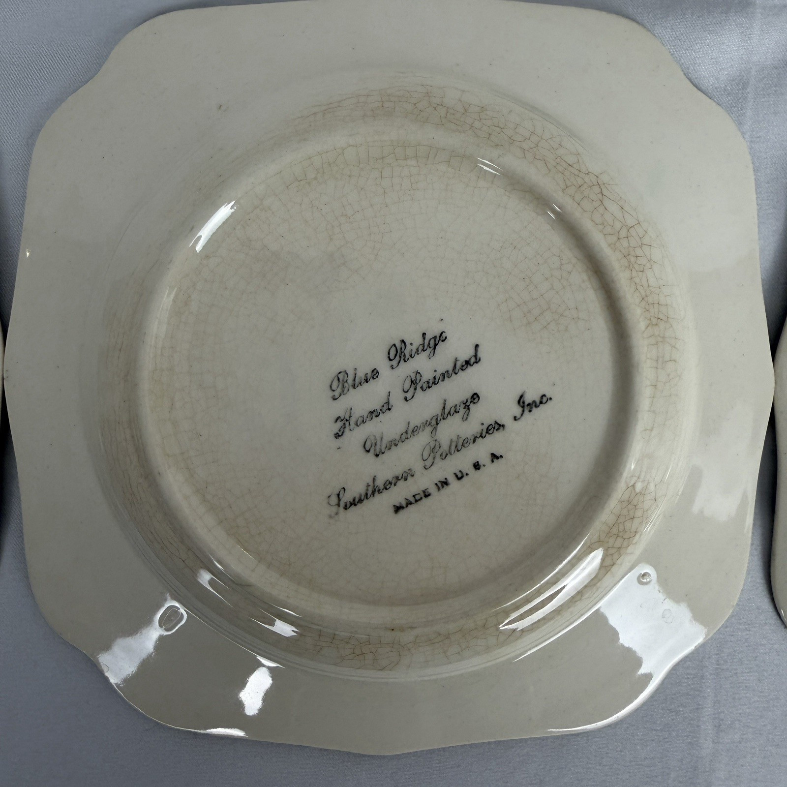 VTG Southern Potteries Set of 6 Blue Ridge ‘Country Fair Green’ Square Plates 6″