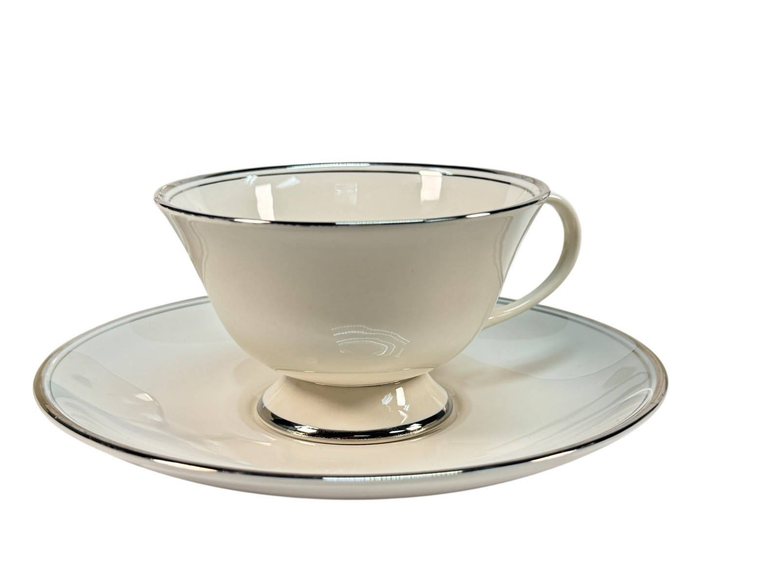 Vintage Flintridge China Mirador Bon-Lite Platinum Trim Dinnerware Set 29pc MCM