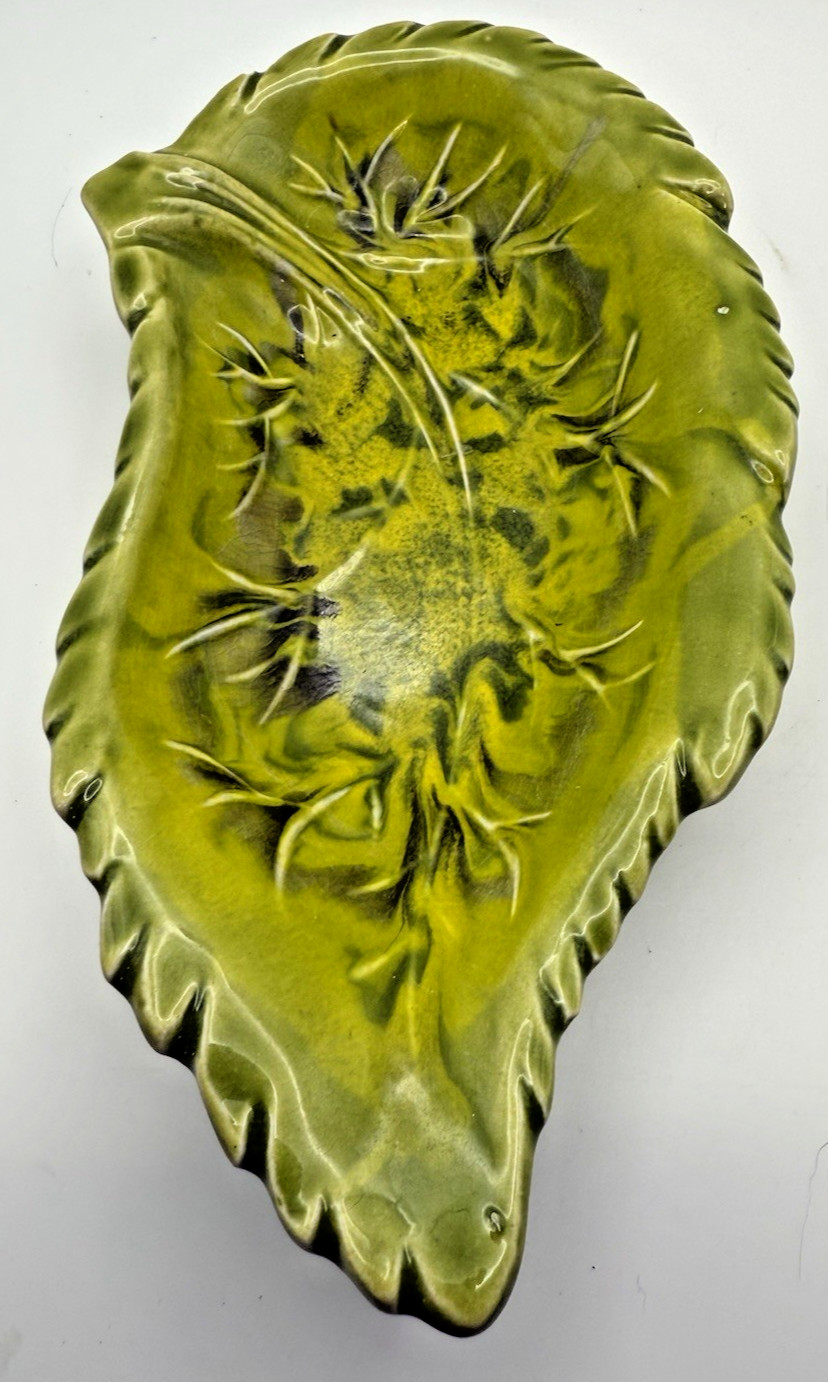 Green Leaf Dip Bowls Set 4 California Original 594 USA Drip Glaze Pottery VTG