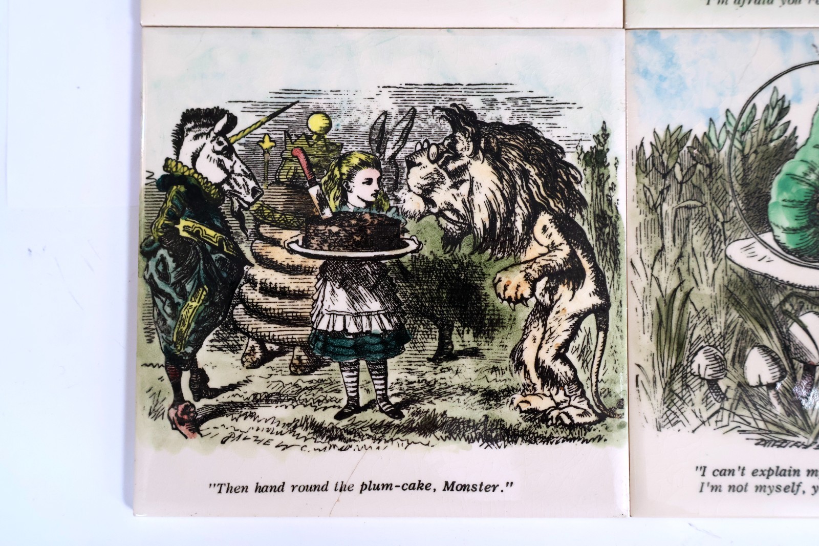 Set of Four Vintage English Pottery Alice in Wonderland Tiles