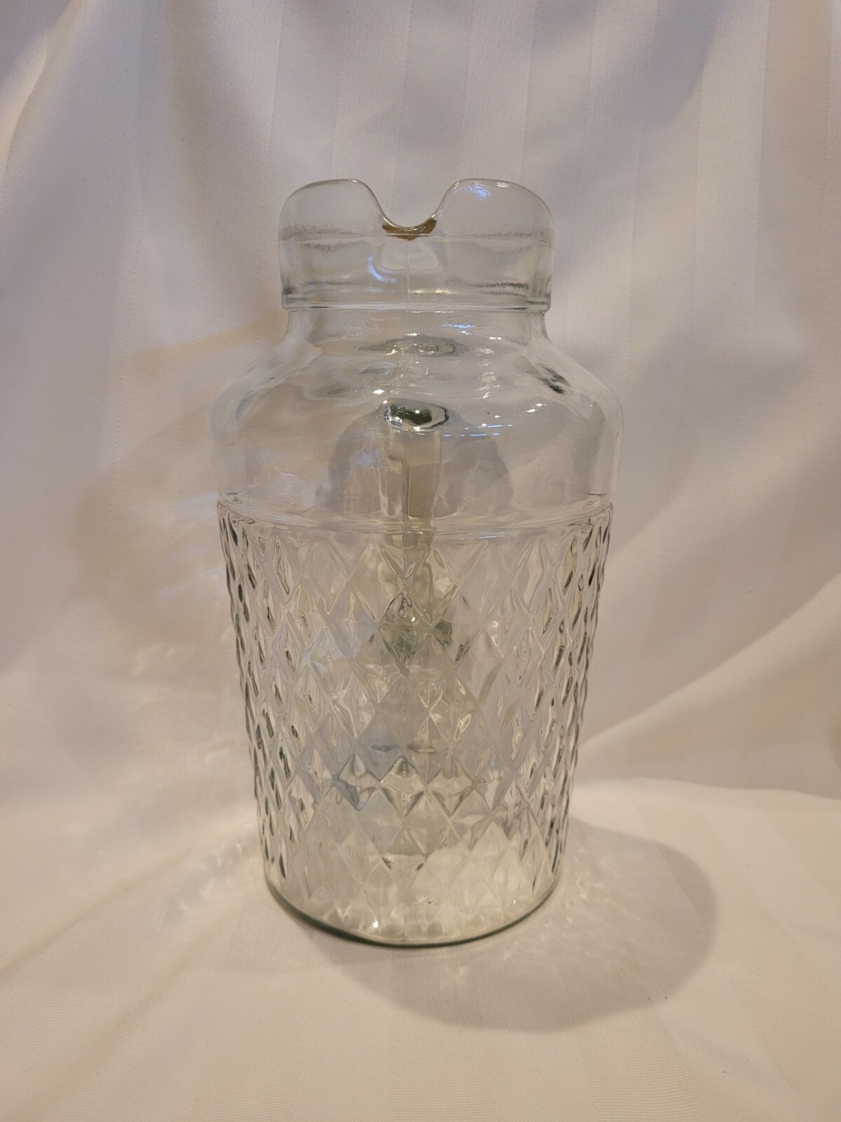 Vintage Juice Pitcher Mid-Century Diamond Pattern Clear Recessed Handle