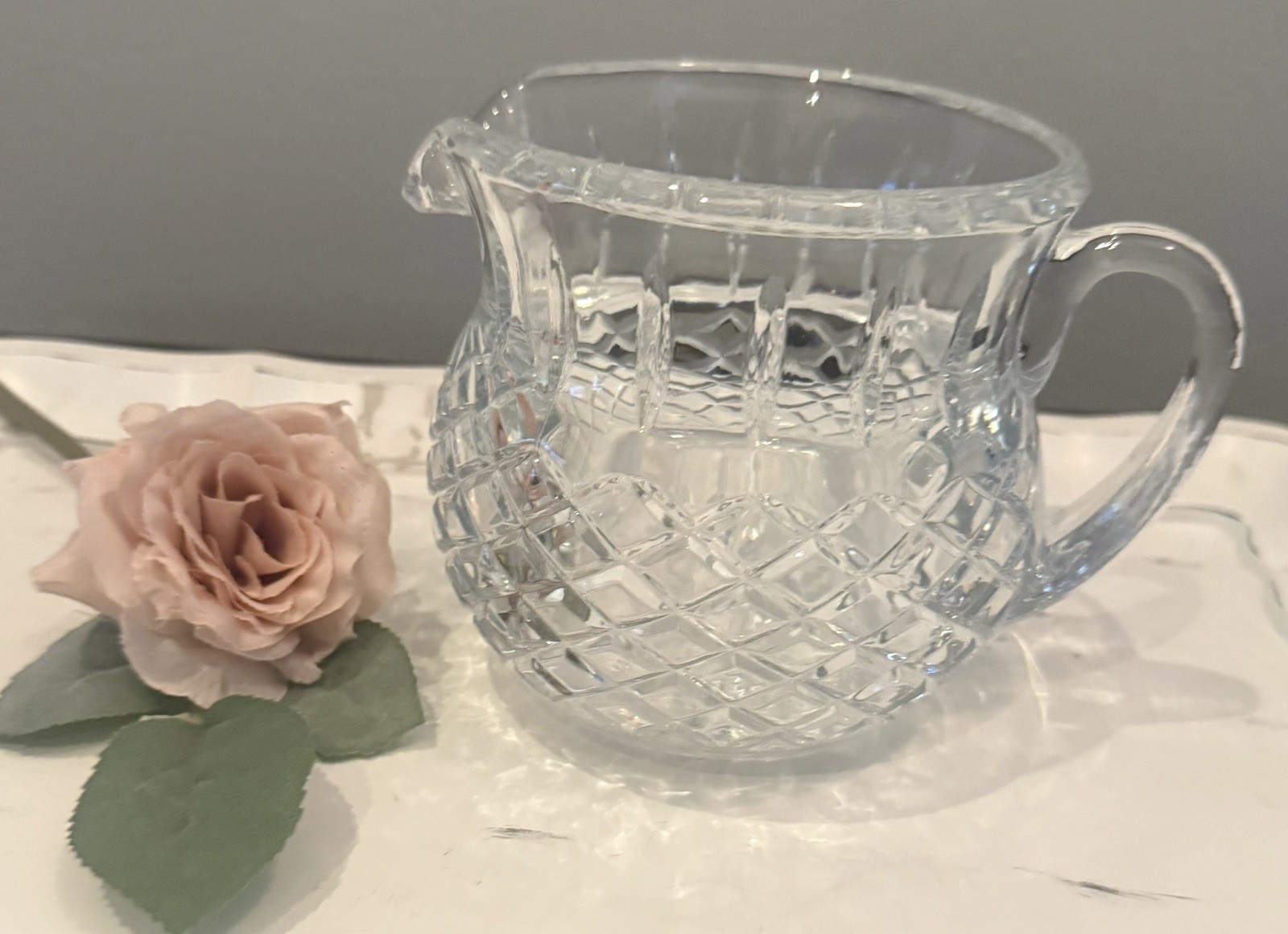 Vintage FTD Lead Crystal Pitcher Diamond Cut Beautiful, Heavy EUC