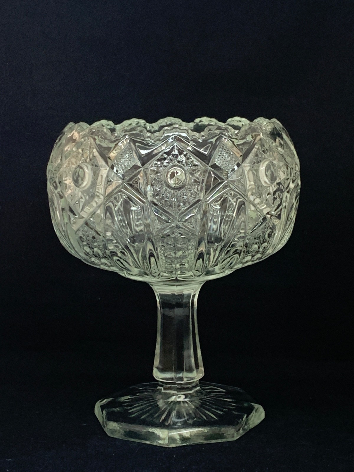 LE Smith Glass Round Compote Quintec Clear 6.5 INCH
