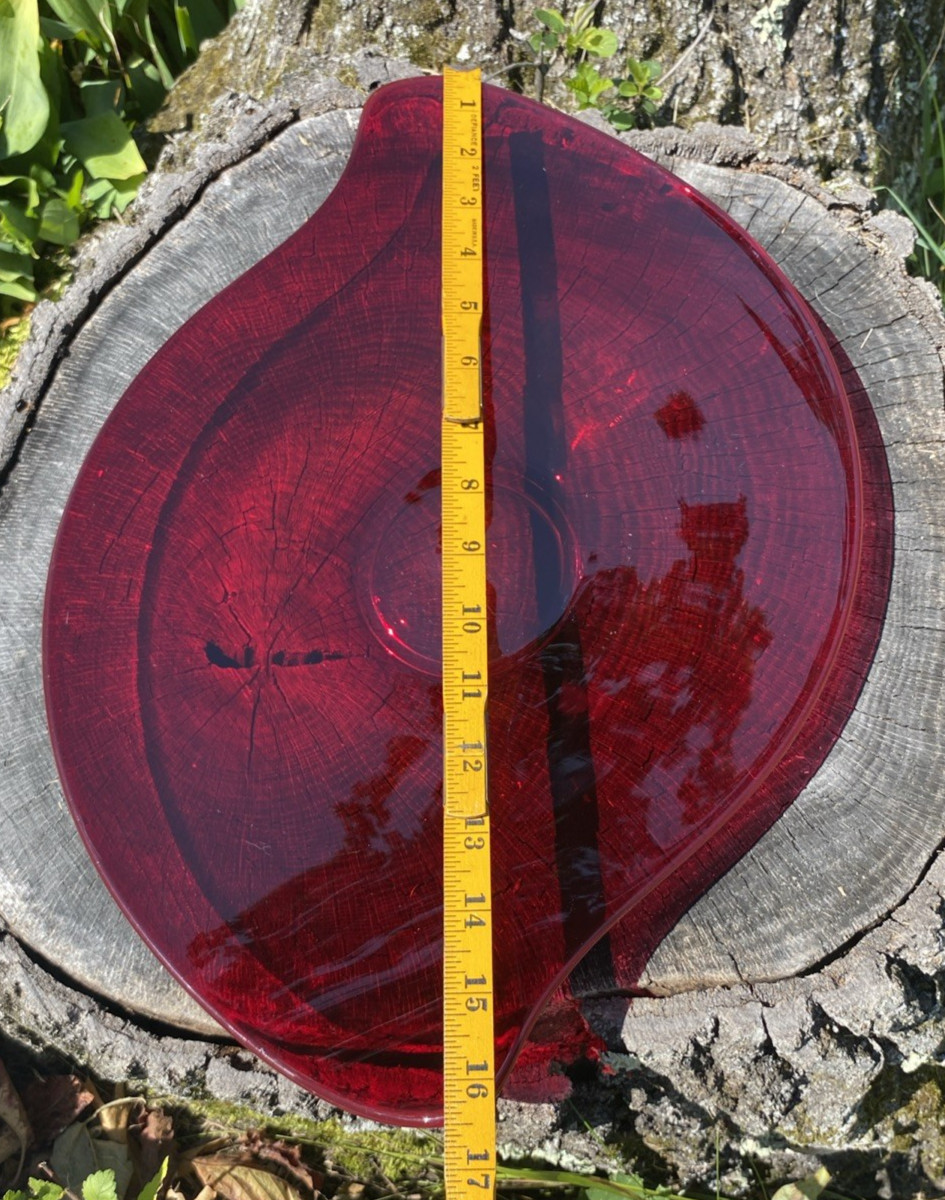 Vintage Epic Ruby Red Viking Glass Asymmetrical Console Platter 16” Stunning!
