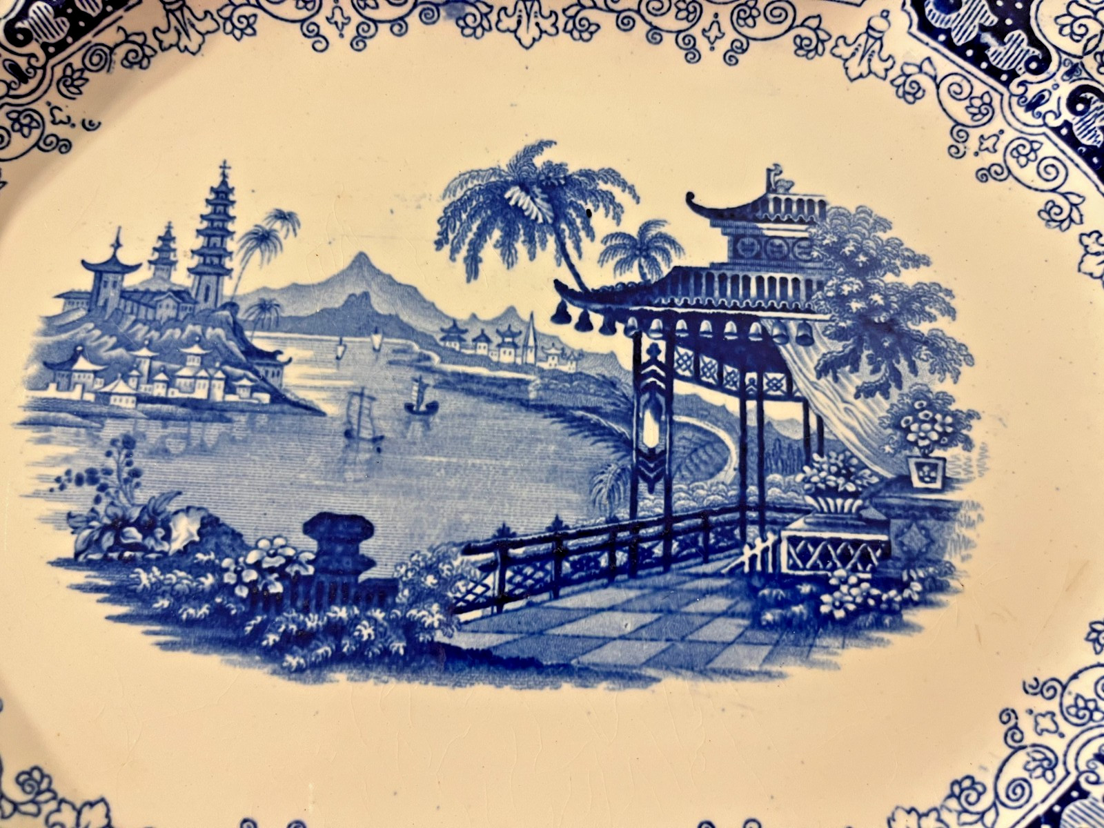 Vintage J.M. EDWARDS “Erford” Octagonal Blue & White Platter 10 1/2 by 14 inches