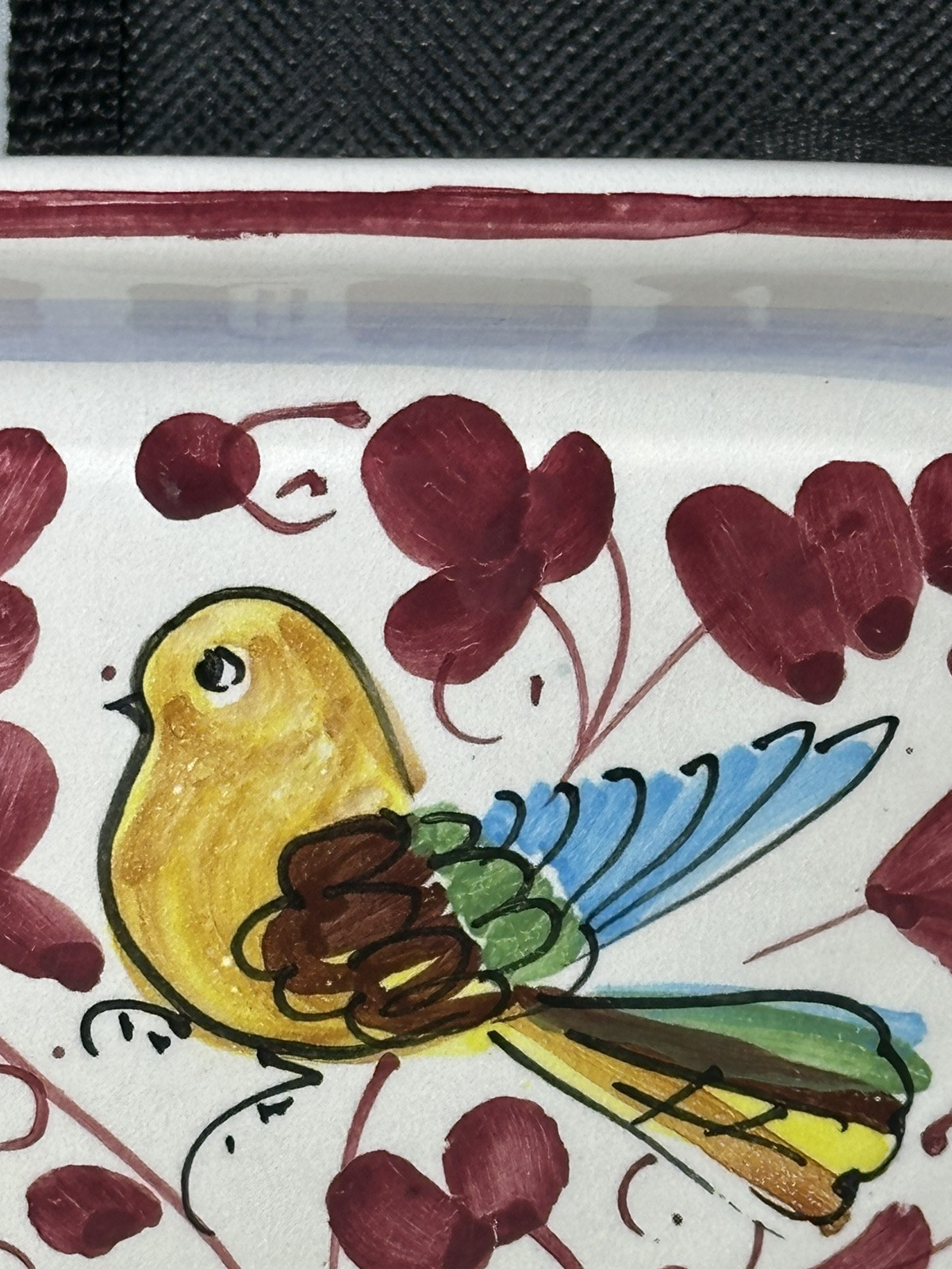 Sambuco Floral Bird Oval Ceramic Hand Painted Trinket Tray Made In Italy