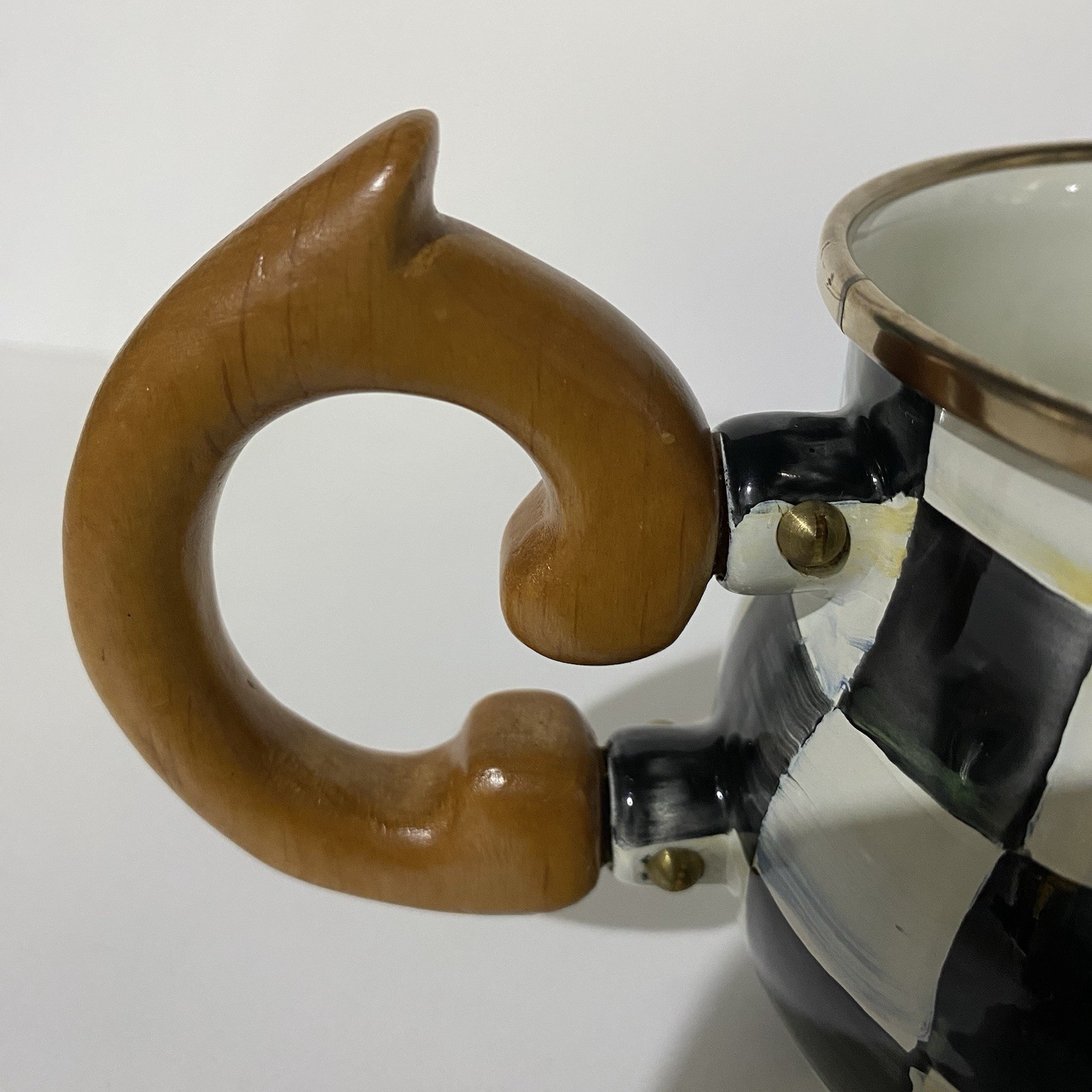 MacKenzie-Childs Vintage Courtly Check Enamel Creamer with Wooden Handle