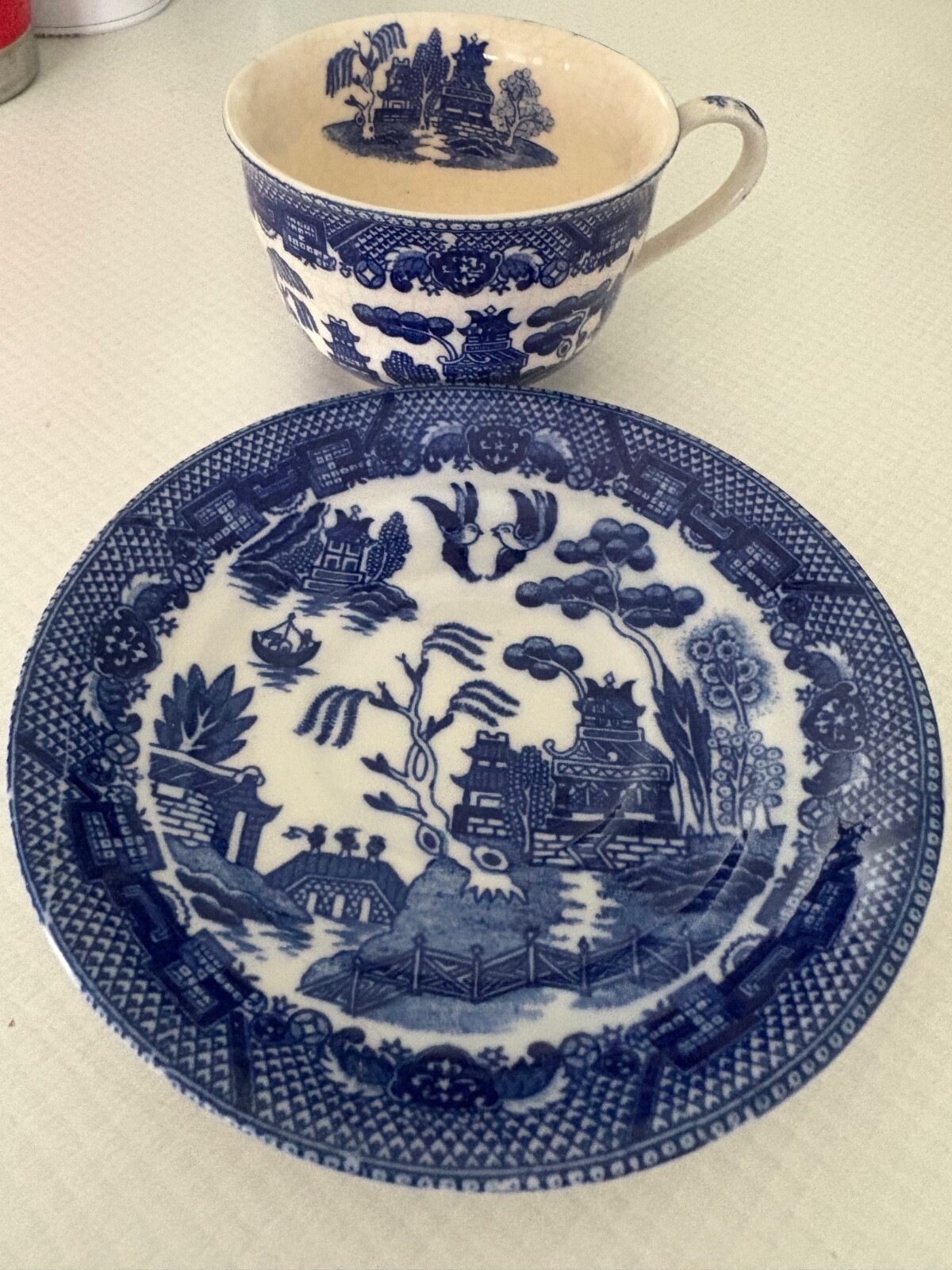 Blue Willow Made in Occupied Japan Set of 2 Tea Cups & Saucers