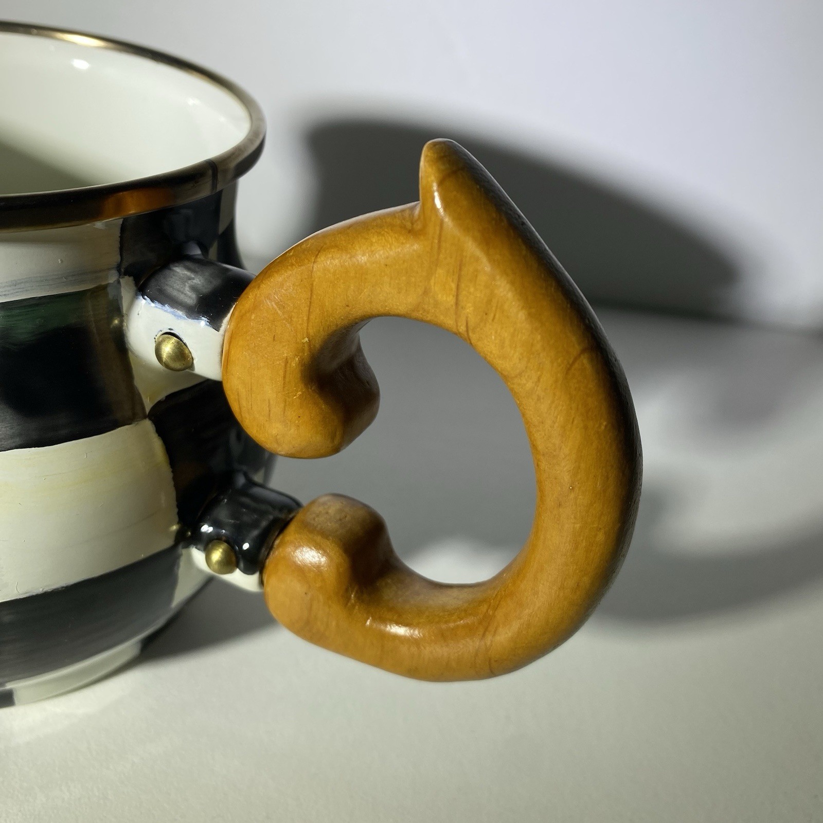 MacKenzie-Childs Vintage Courtly Check Enamel Creamer with Wooden Handle