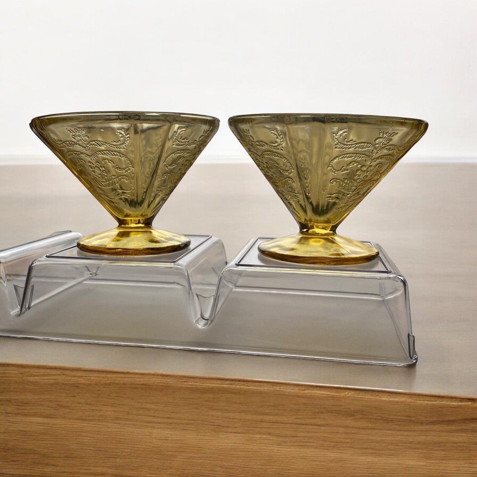 Vintage Federal Madrid Amber Depression Glass Dessert Sherbet Cups Set Of 2
