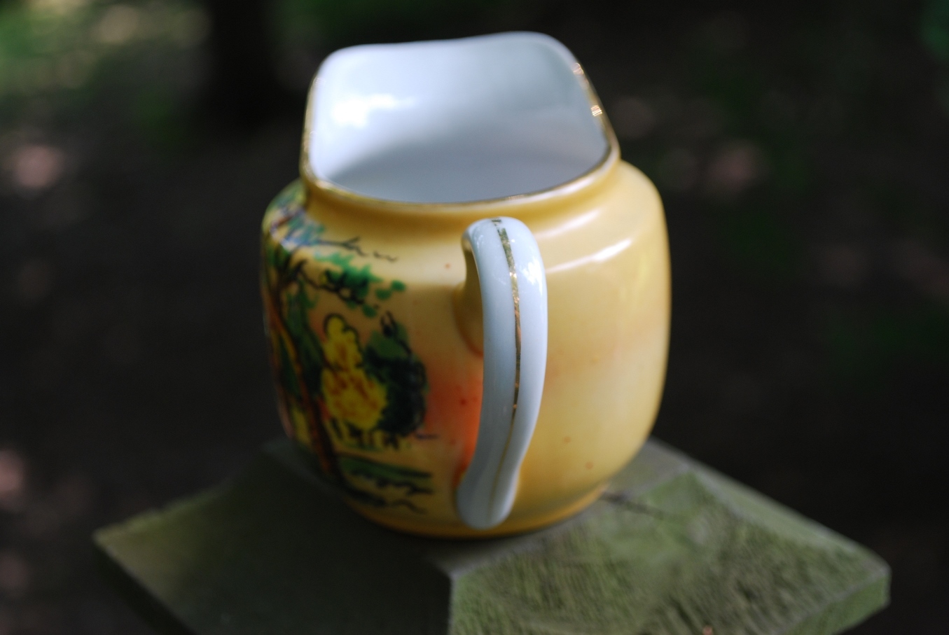 Vintage FANCY CREAMER 1920s Japan Hand Painted Porcelain LANDSCAPE Tree Scene