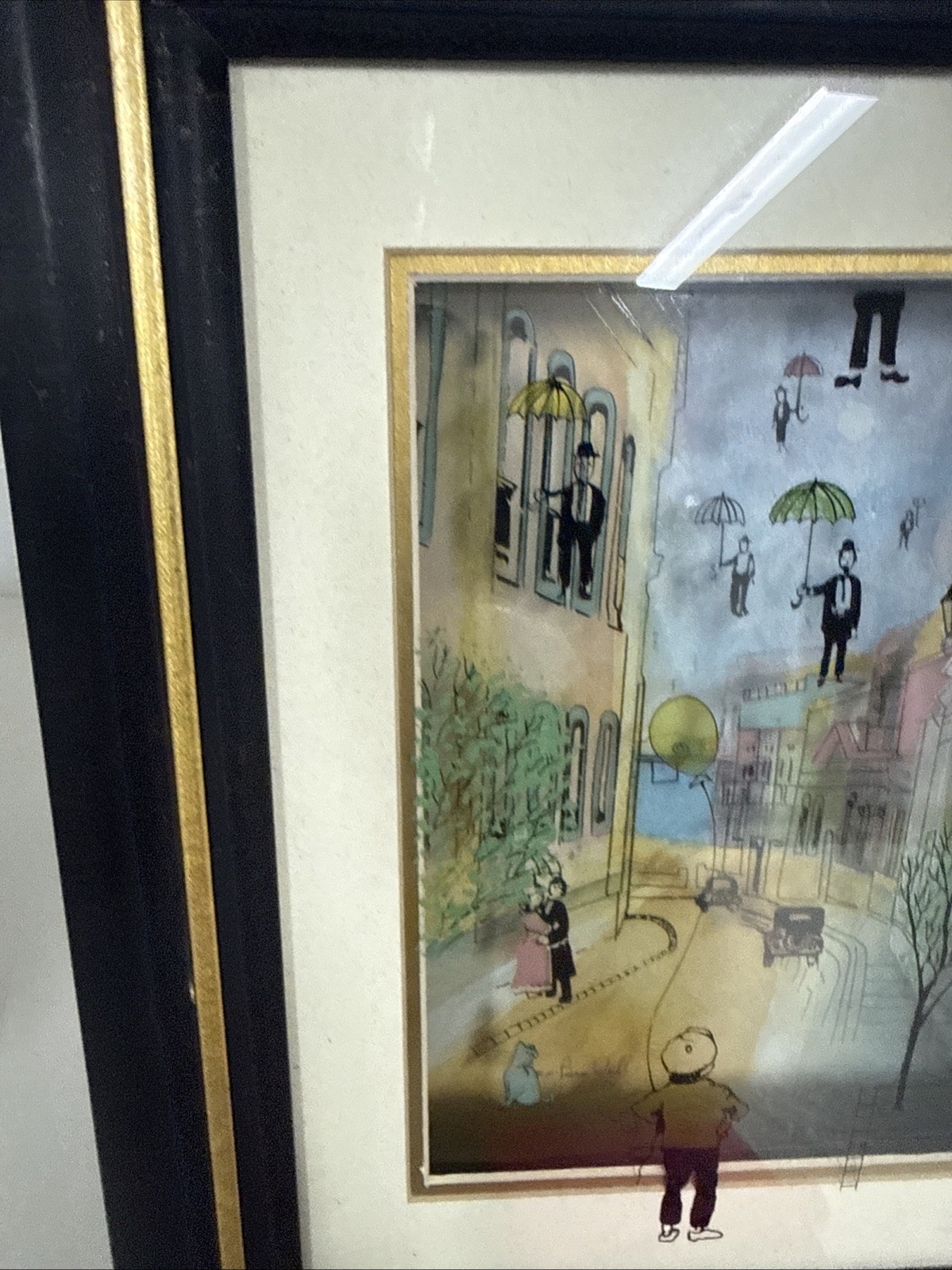 Jean-Pierre Weill 3D Painting RARE Umbrella Floating People Signed