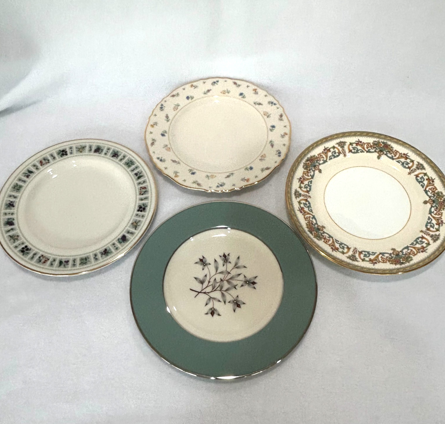 Vintage Mismatched Fine China Salad Party Dessert Plates Set of 4 Sage Greens