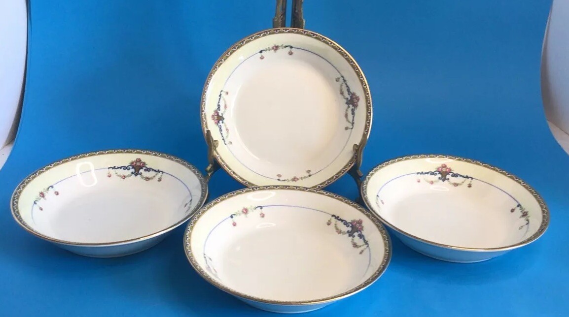 Set-4 Antique Cleveland China Tokio Fruit Dessert Bowl Roses Gold Trim 6 1/8″