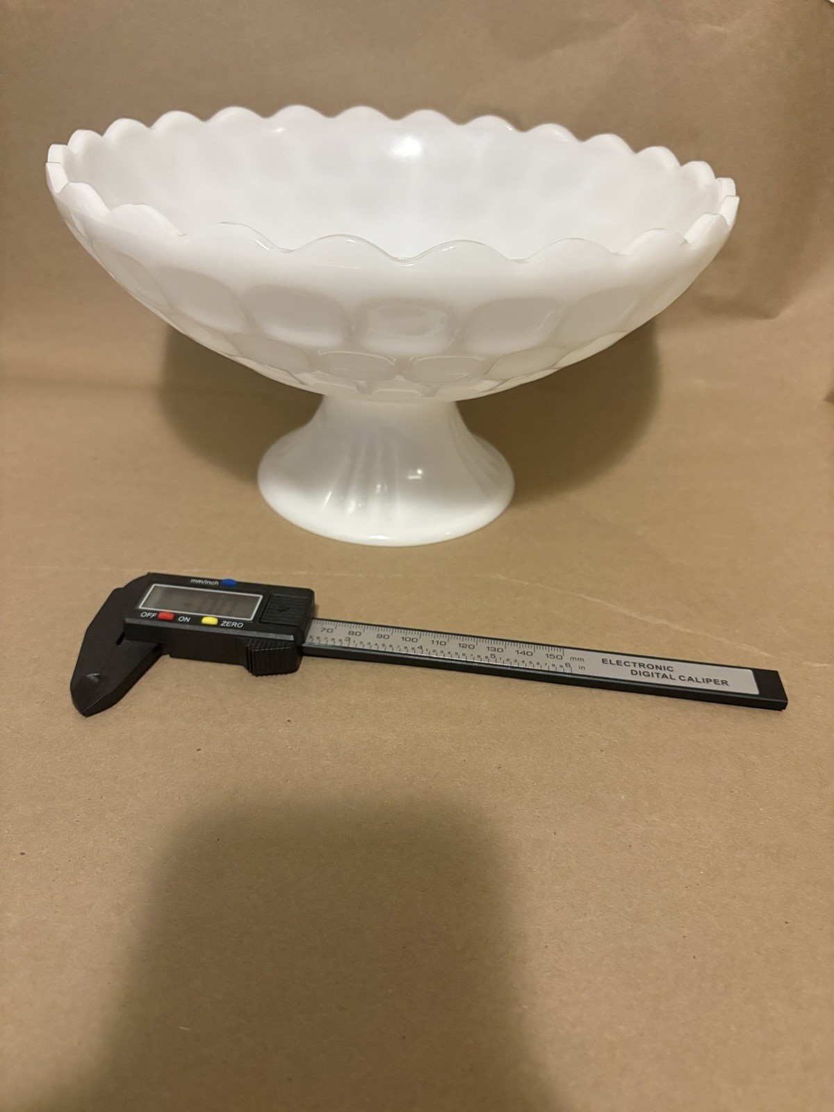 Vintage White Milk Glass Pedestal Compote Fruit Bowl Scalloped Large Centerpiece