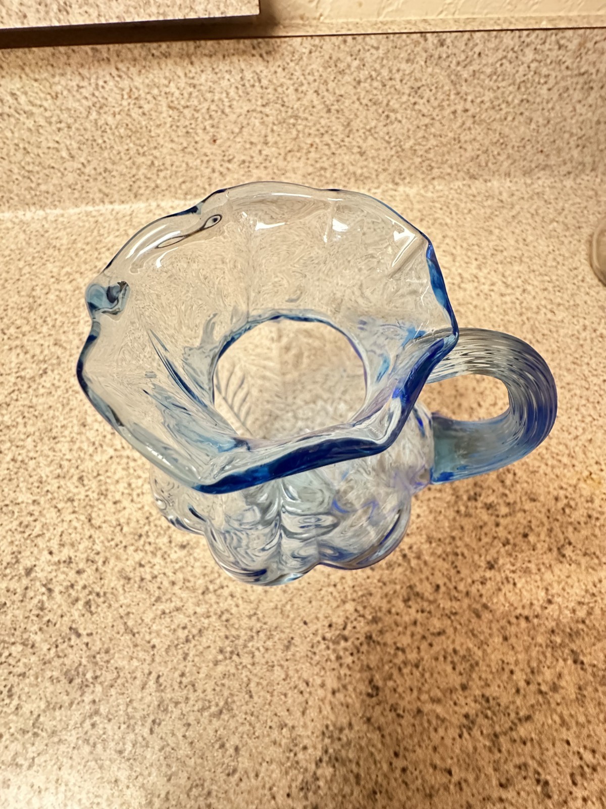 5 1/4″ Vintage FENTON DRAPERY Light Blue PITCHER w/ Crimped Rim