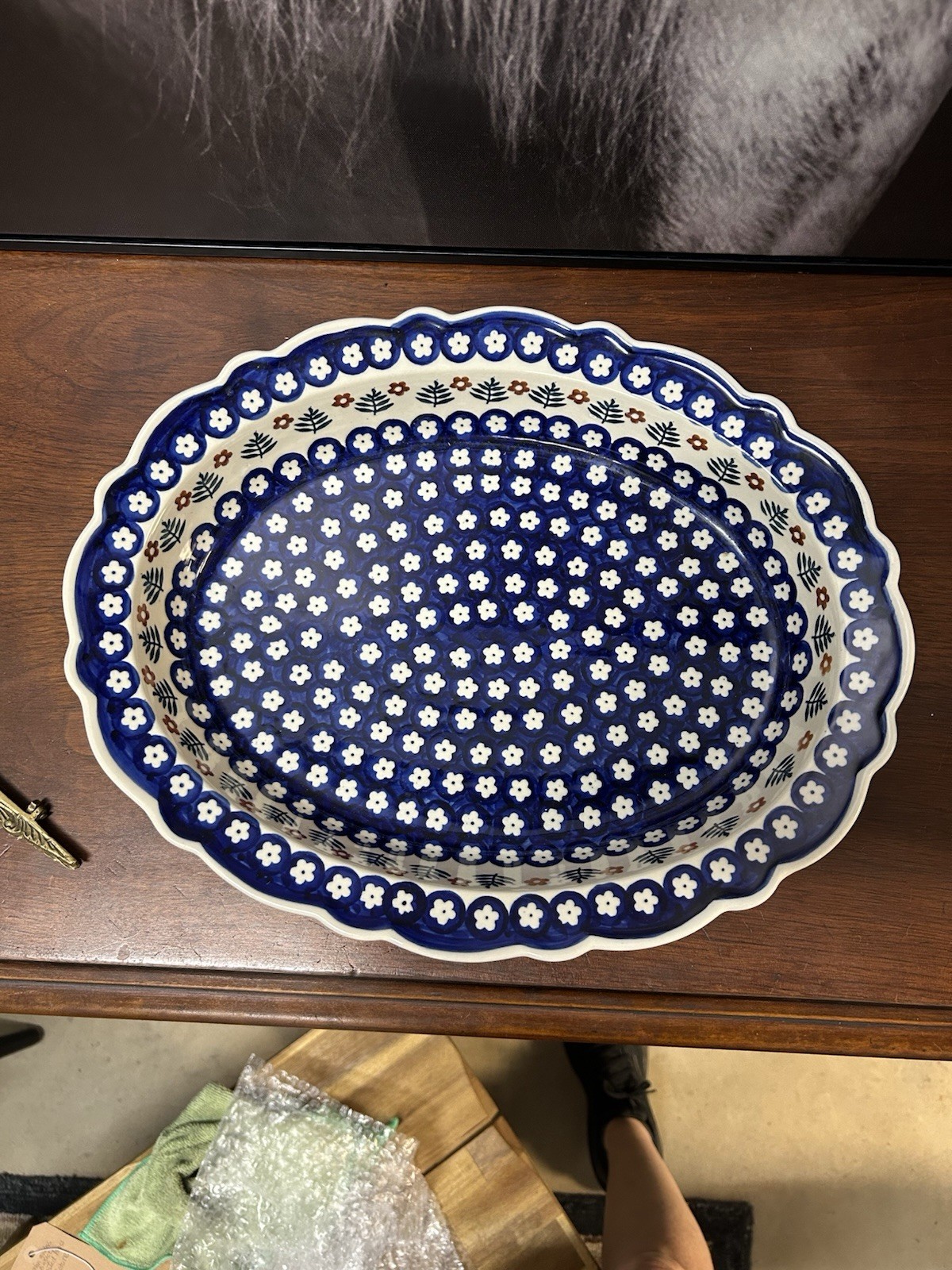 Bolesławiec, Poland Stoneware Oval Serving Dish, 15.75” l x 12” w x 2.5” d