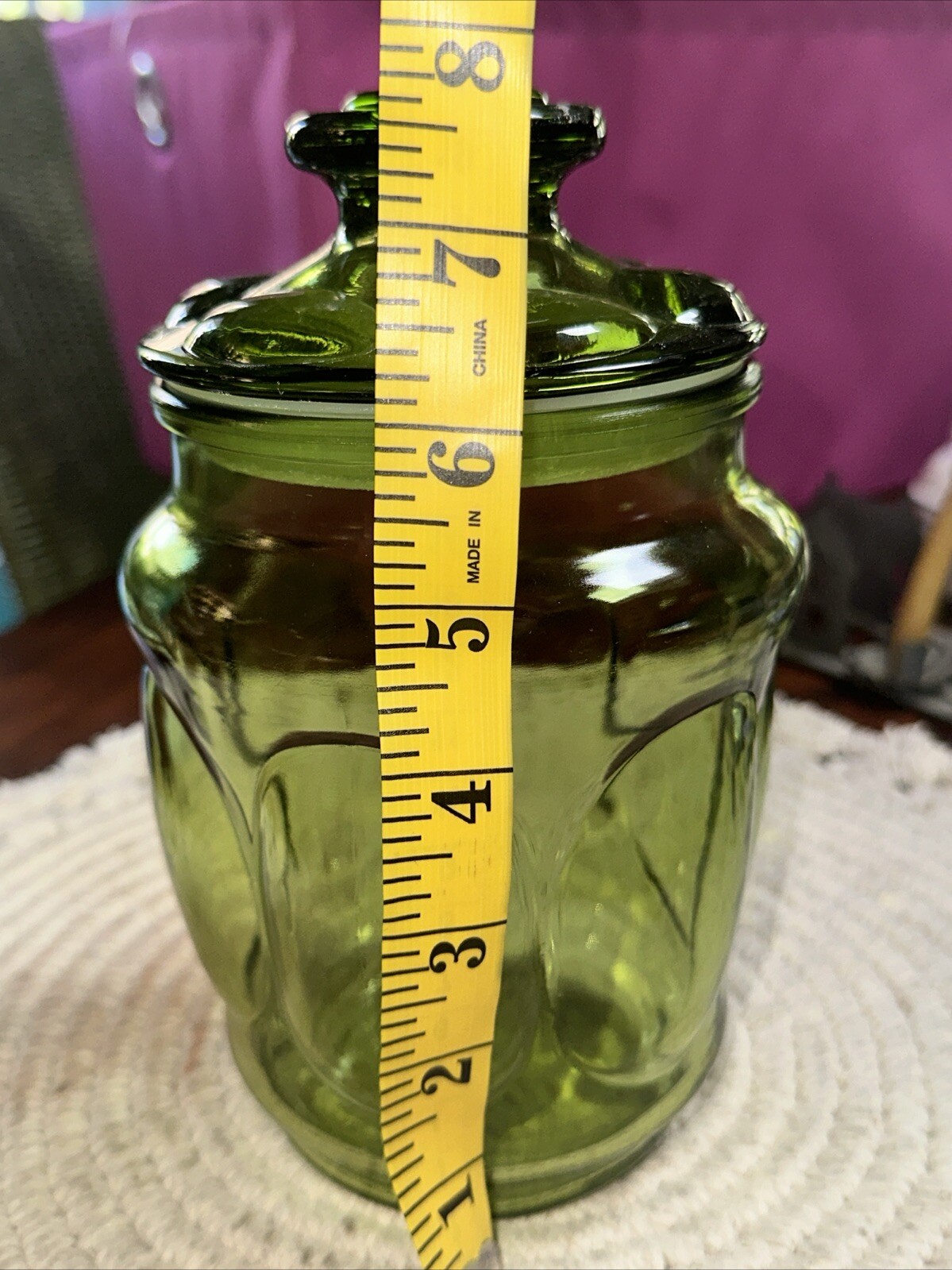 Fairfield AH Green Avocado Bubble Glass Canister & Lid Vintage MCM Vase G2