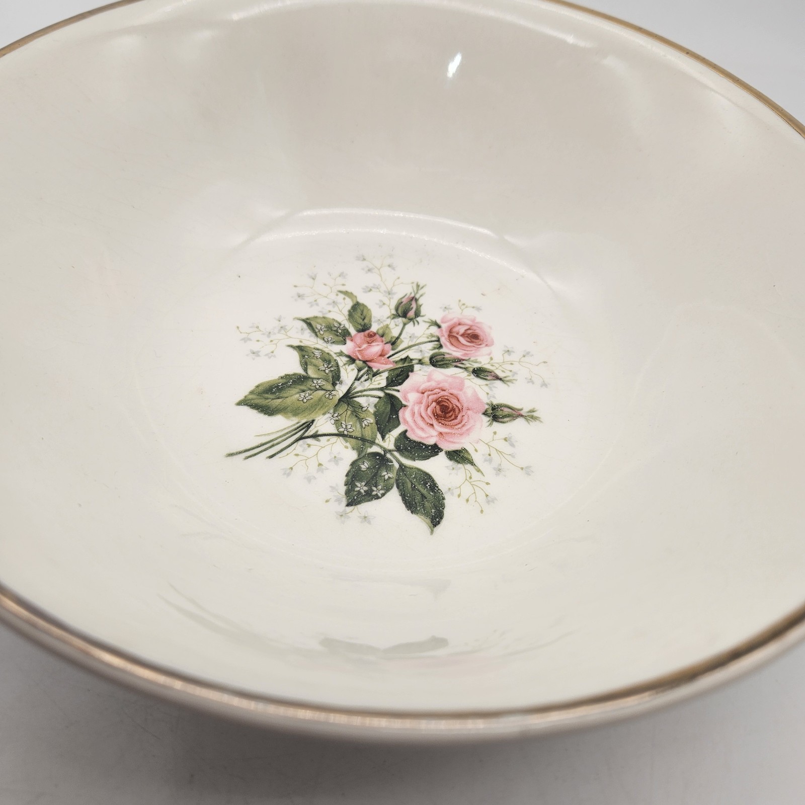 Vintage Mid Century Fairbanks Alpine Rose Serving Bowl Pink Floral 8 1/8 Inches