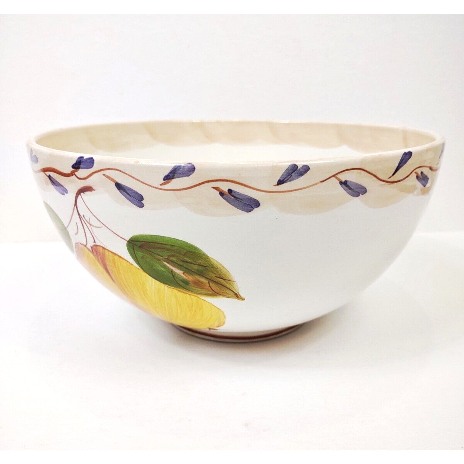 Large Hand Painted Pears Vines Tuscan 9 in Round Serving Bowl Salad Vegetable