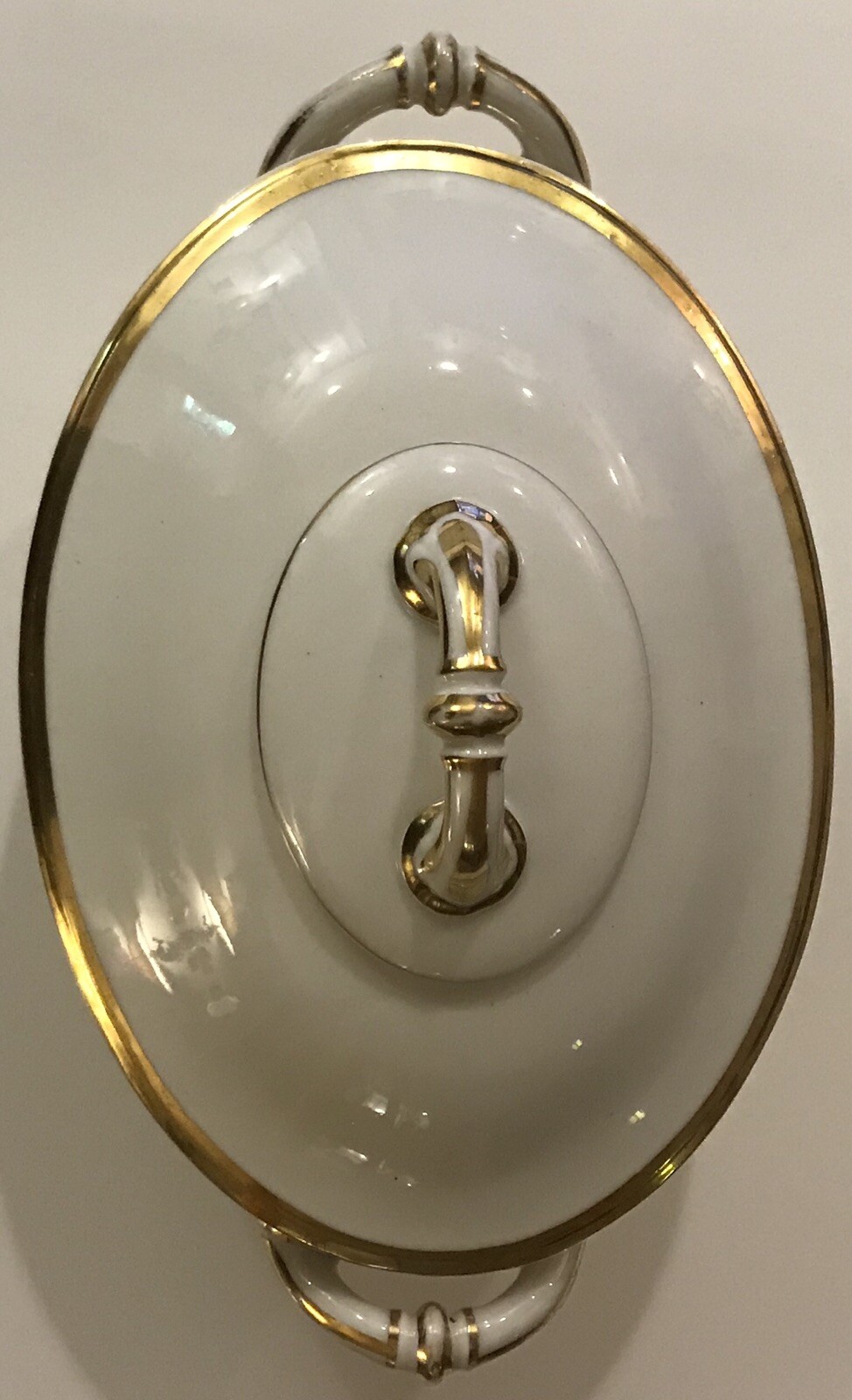 VICTORIAN GOLD ENCRUSTED BONE CHINA TUREEN & LID-11 5/8”L X 7”W X 7”H