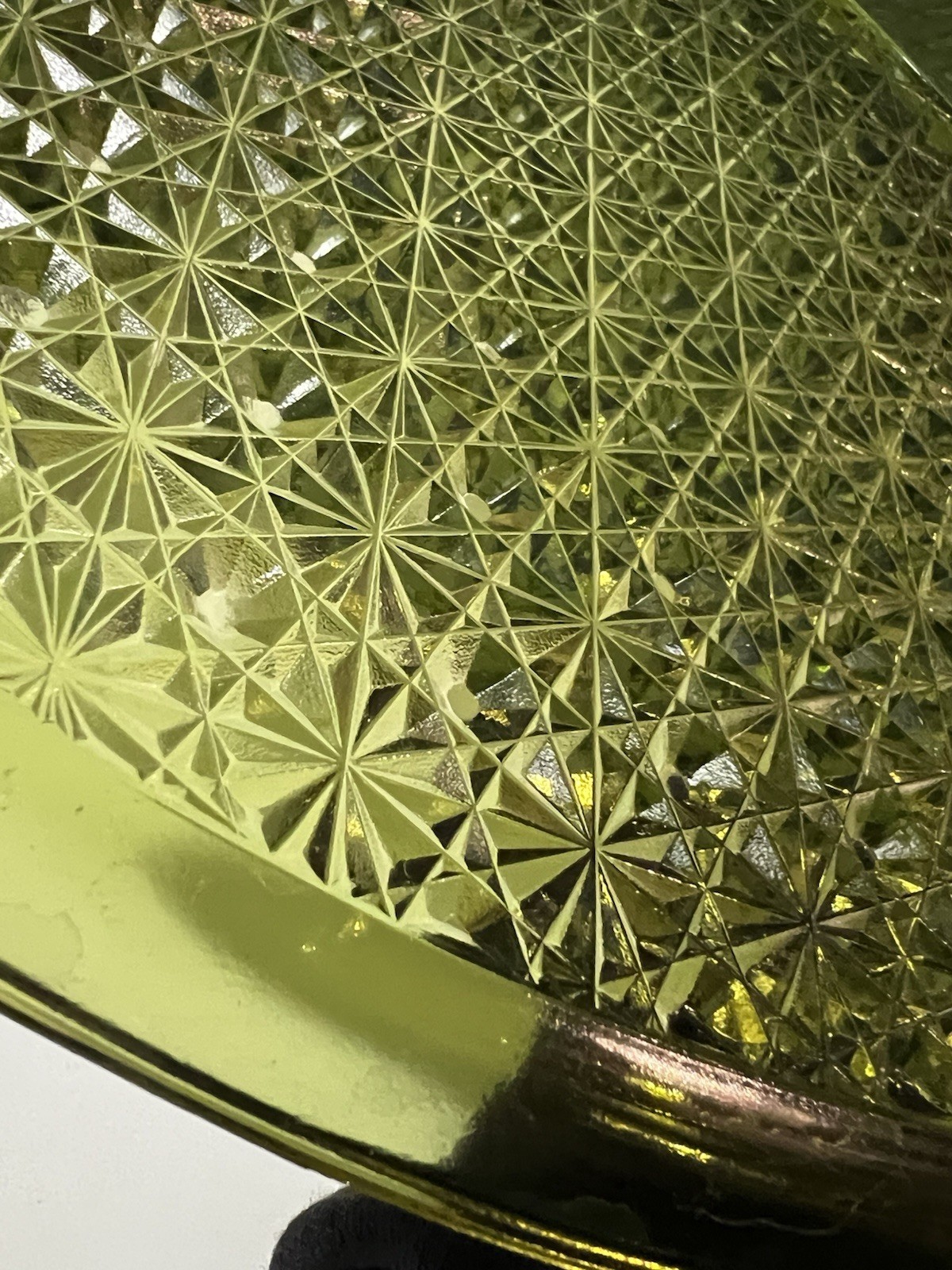 Vtg MCM Indiana Glass Daisy Button Avocado Olive Green Triangular Plate Set 3