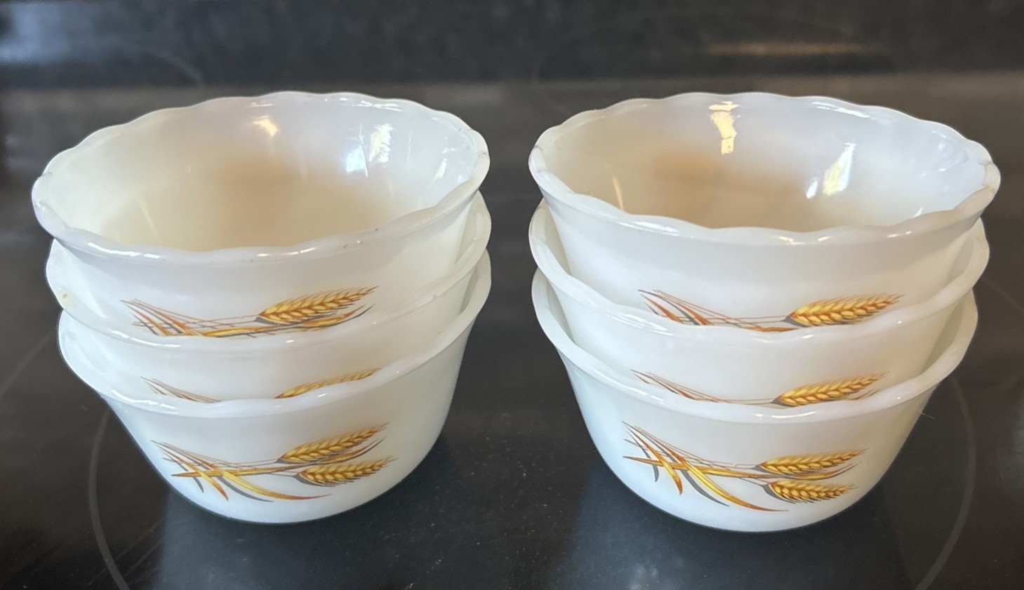 VTG Custard Cups Ramekins Anchor Hocking Fire King wheat Milk glass (6)