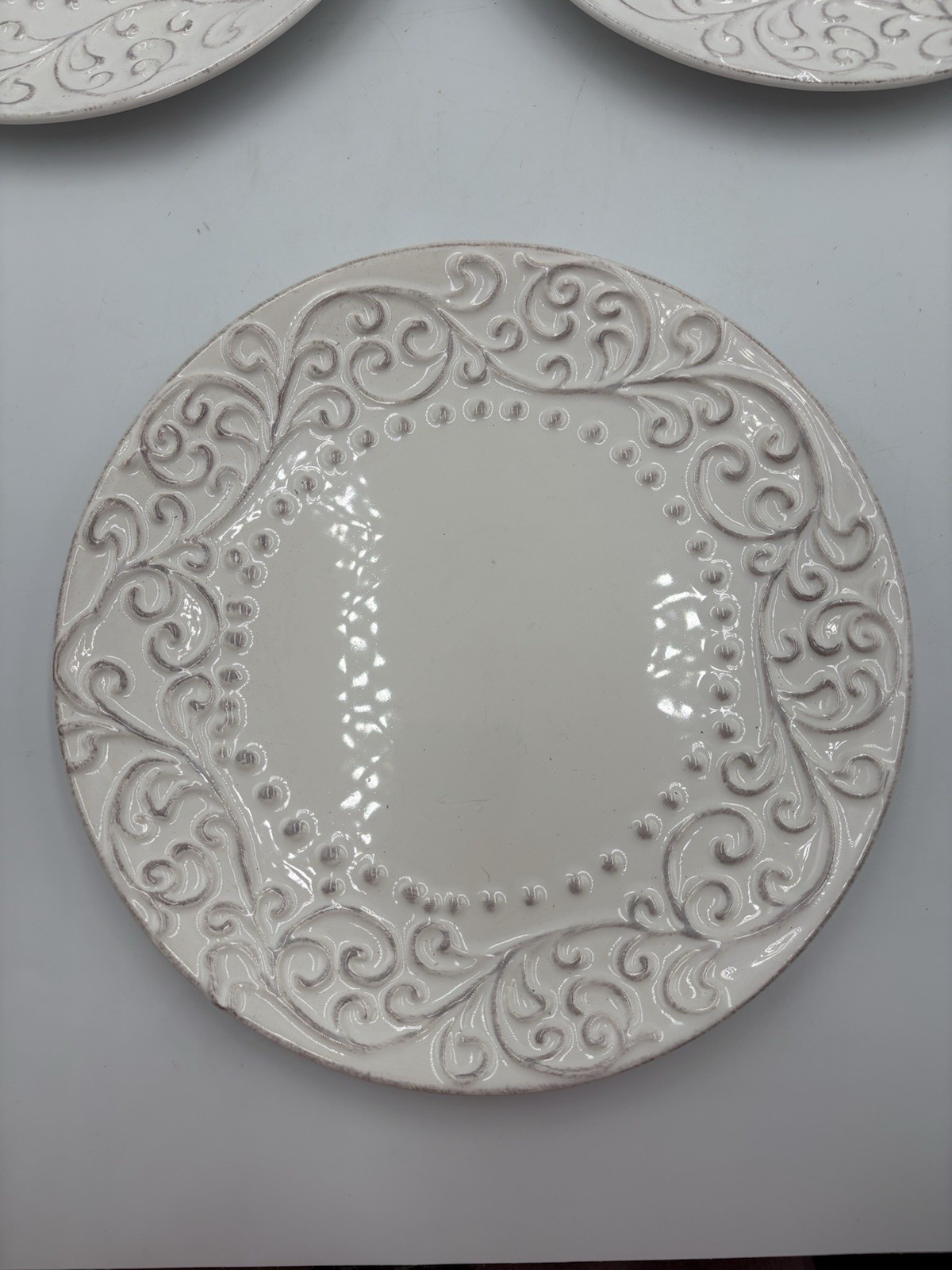 American Atelier Bianca Bead Salad Plate 8” Set of 4 Dining White Elegant Round