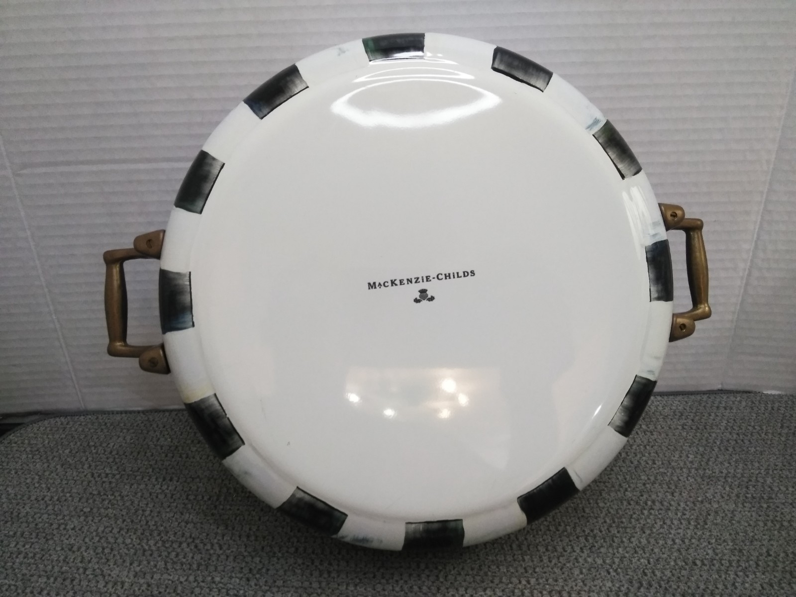 Mackenzie Childs Courtly Check Covered Casserole Handles 3 Quart Enamel (READ)
