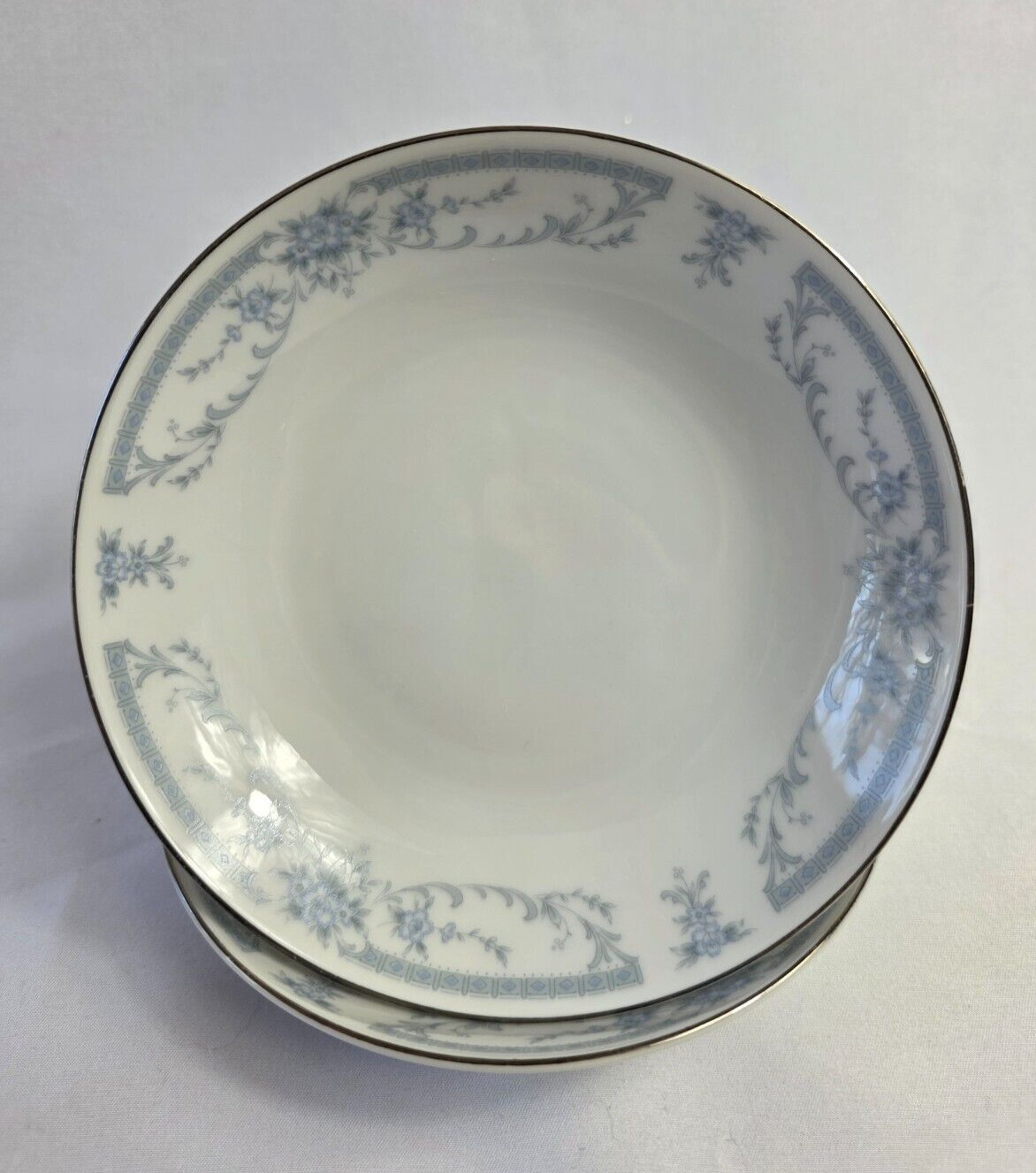TWO Sheffield Blue Whisper Fruit Bowls White with Blue Flowers and Leaves