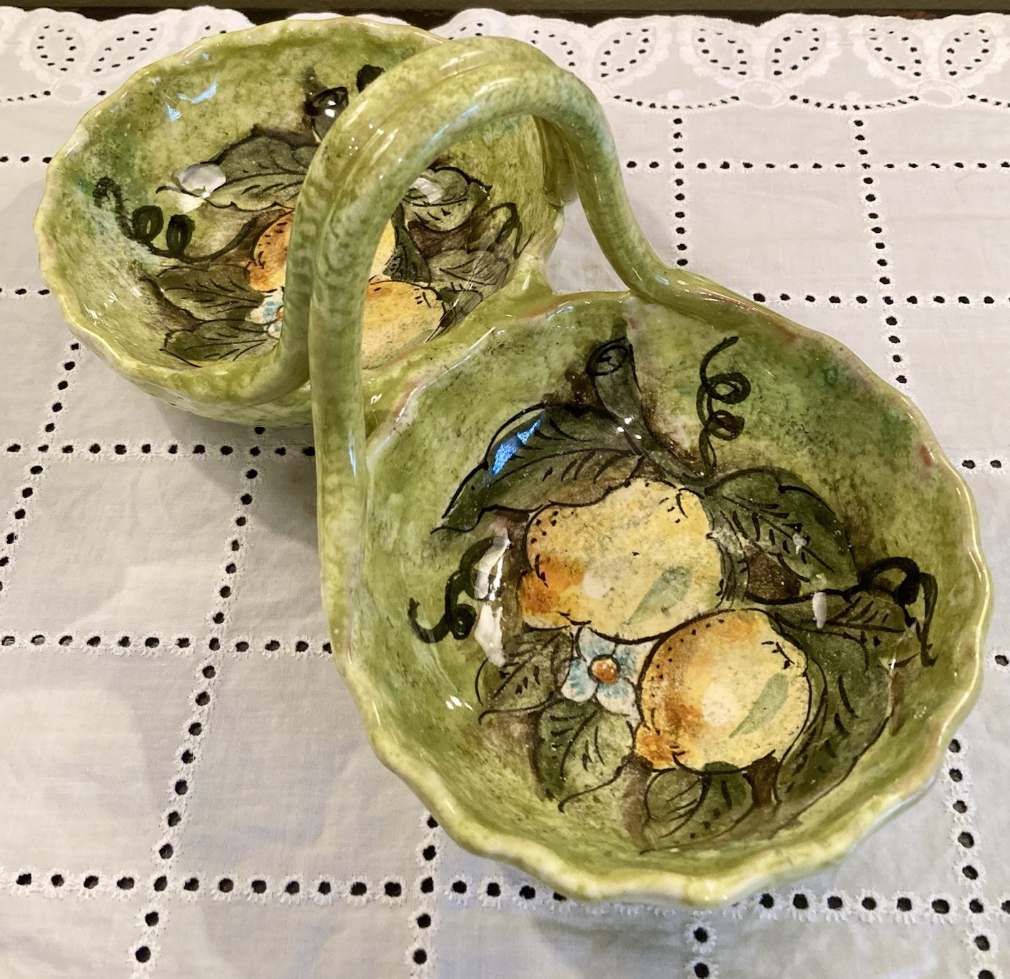 Italian Majolica Double Sided Bon Bon Serving Dish Lemons Creazioni D’arte