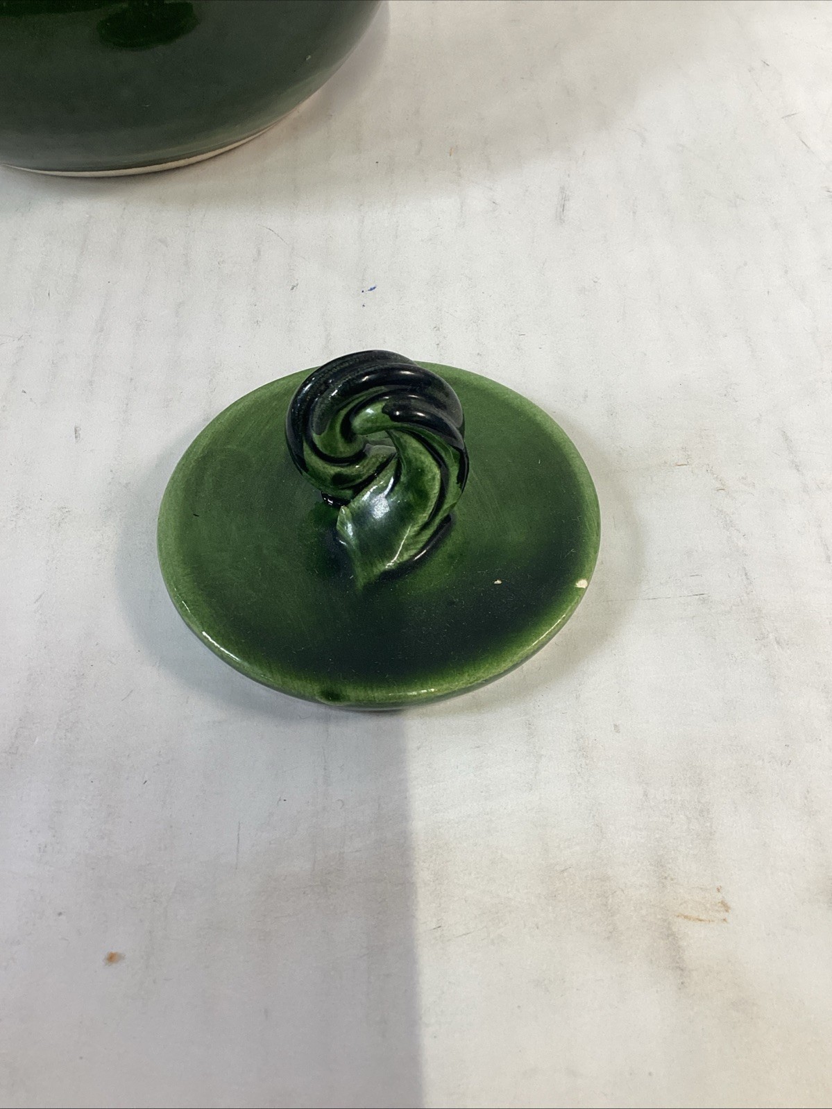 Hand Painted Dark Green Pottery Teapot With Lid