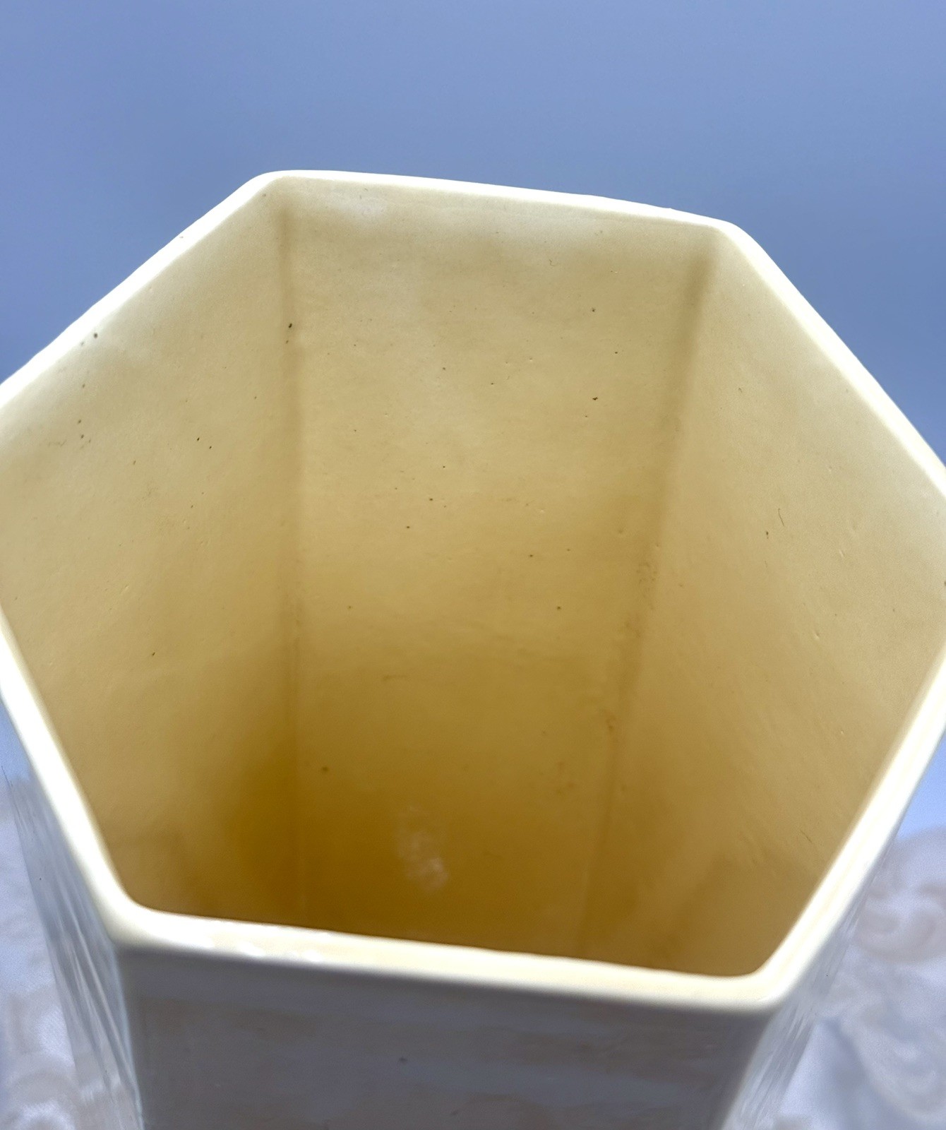 Beautiful Art Deco Yellow Hexagon Pedestal Vase 9.5” Tall