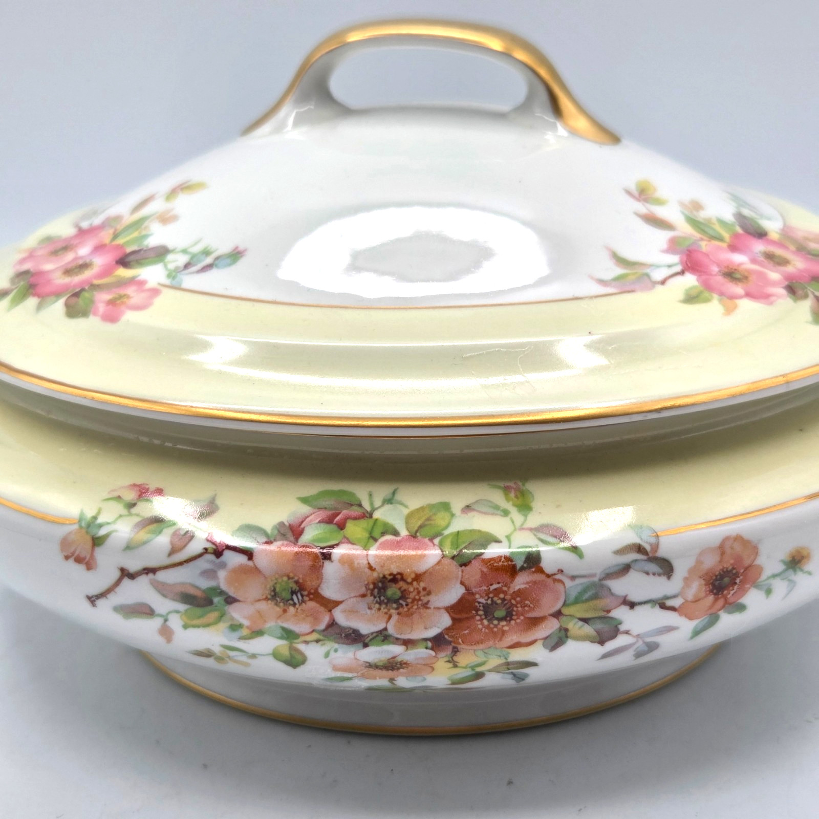 Jackson China Floral Covered Casserole Dish with Lid Gold Rim VINTAGE