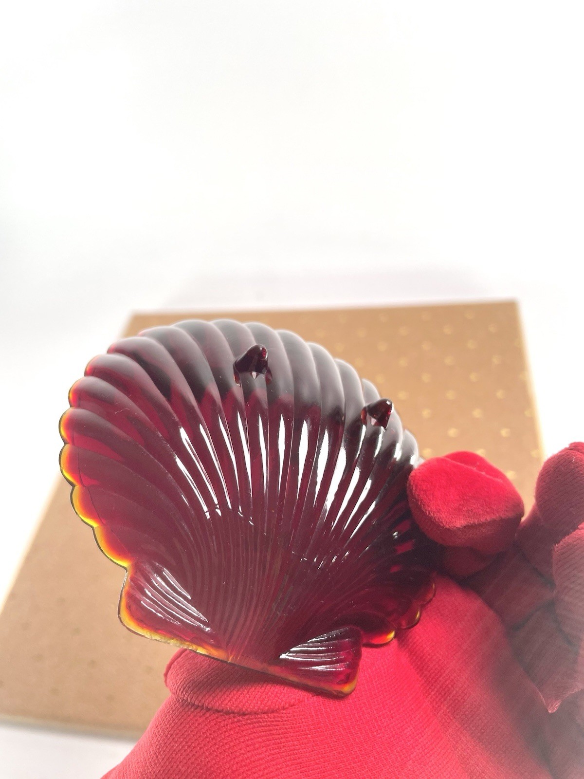 Vintage Ruby Red Cadmium Glass Shell Pattern Candy Dishes Glossy Decorative