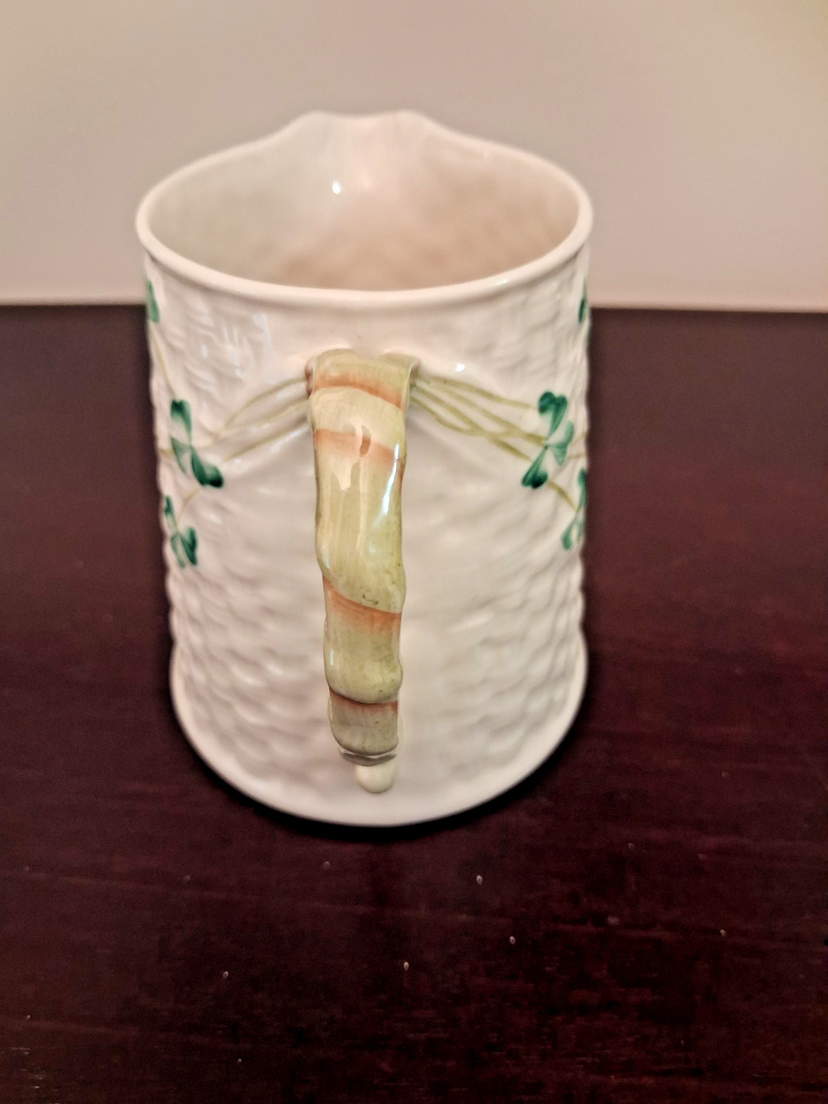 Belleek Ireland Basket Weave Shamrock Creamer