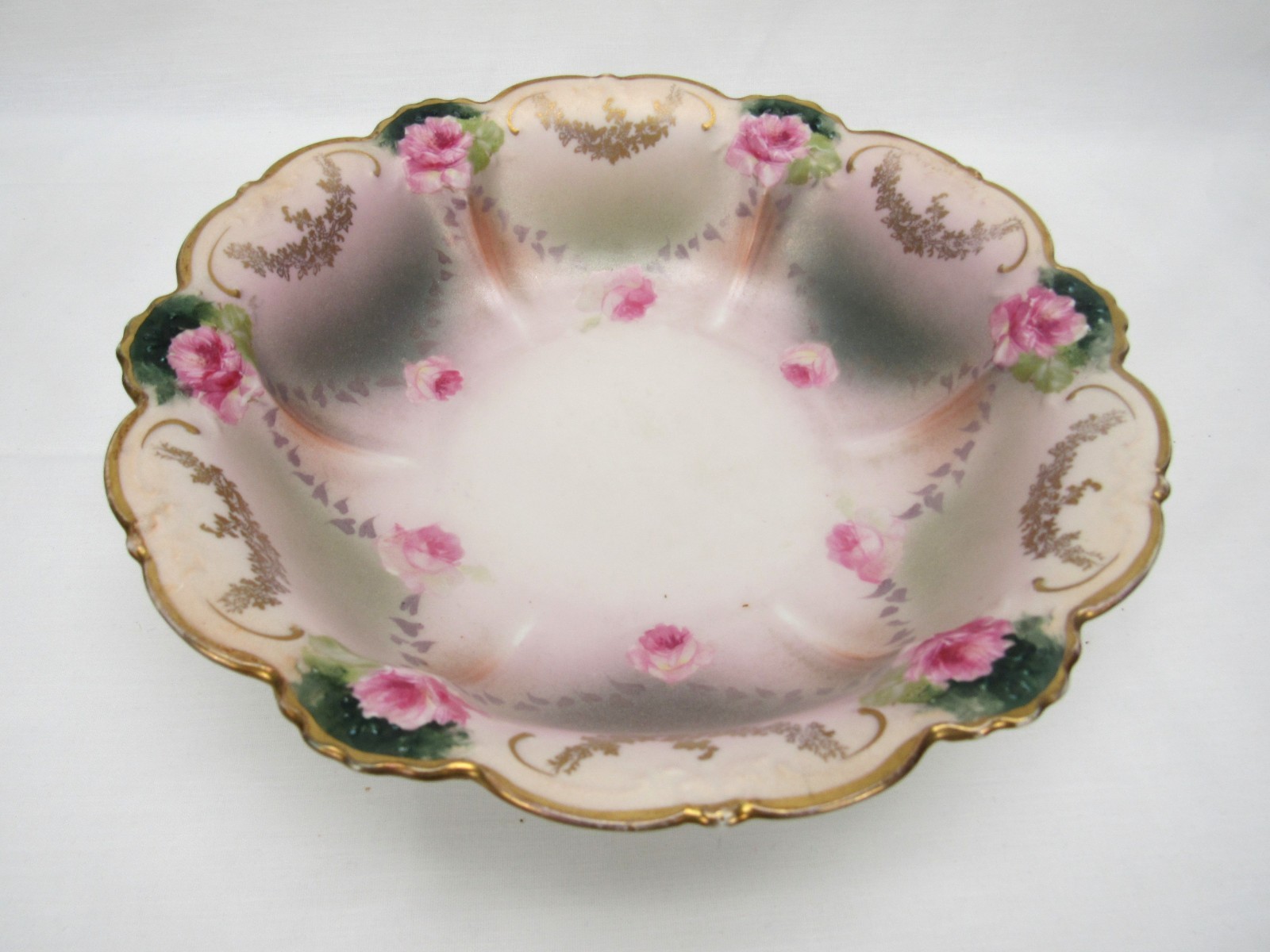 Antique Royal Austria O&EG hand painted Serving berry Bowls Pink Roses gold